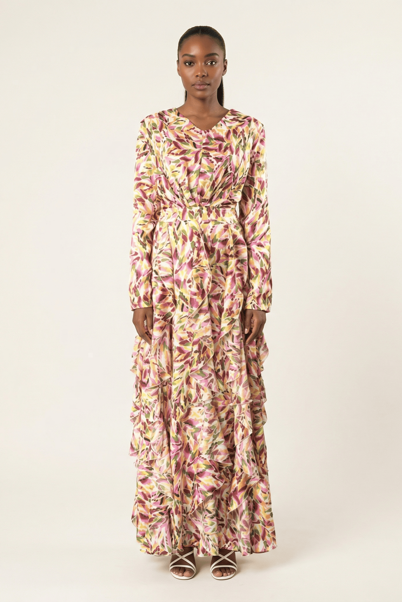 Aaliya abstract art Ruffle modest dress Kabayare