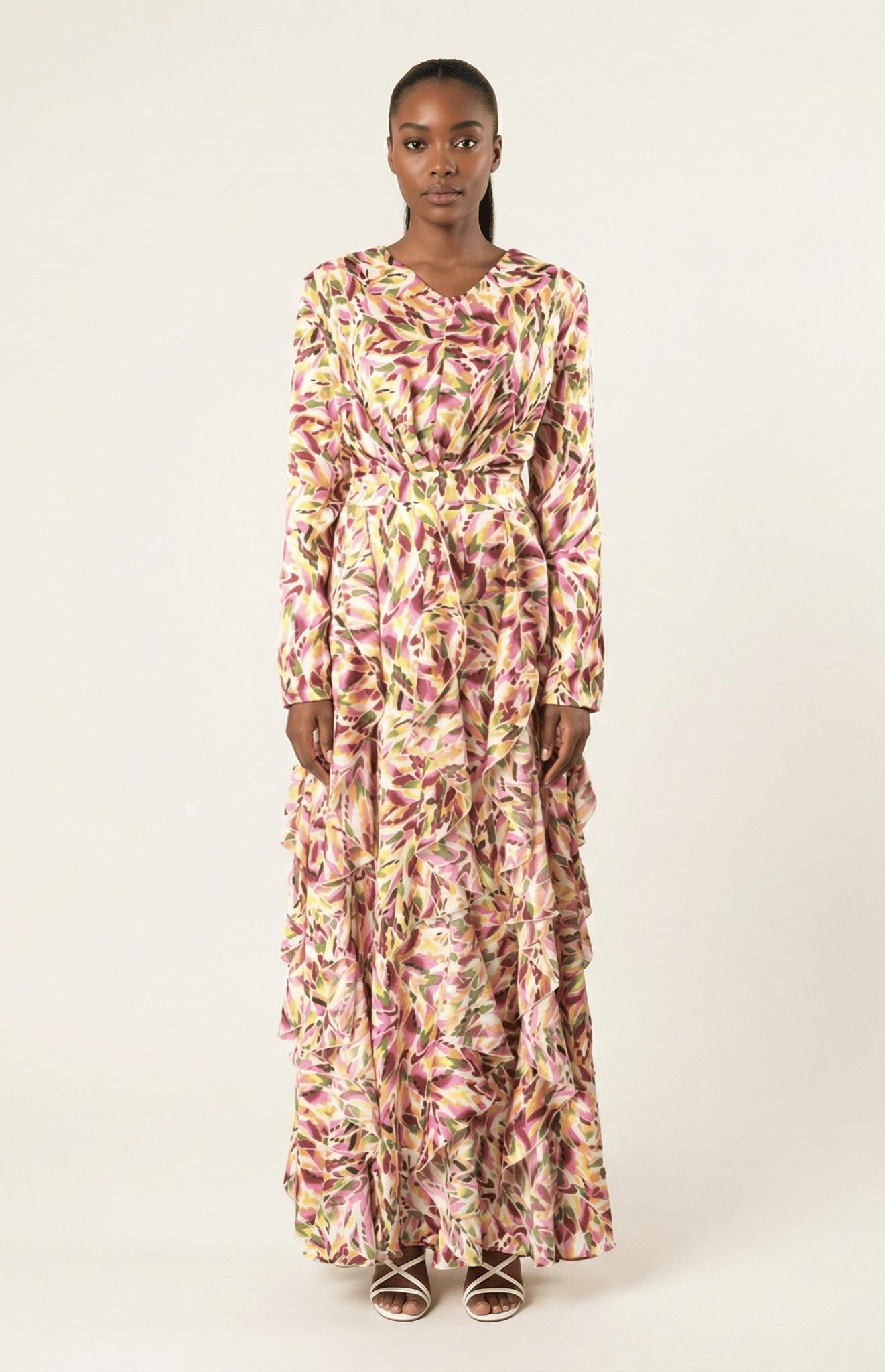 Aaliya abstract art Ruffle modest dress Kabayare