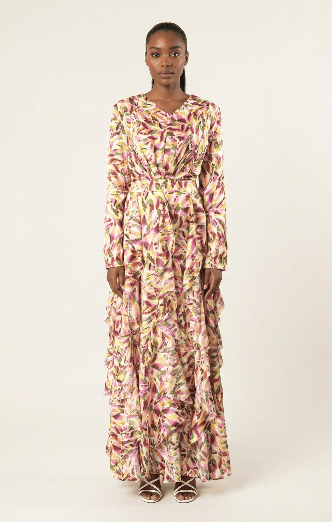 Aaliya abstract art Ruffle modest dress Kabayare
