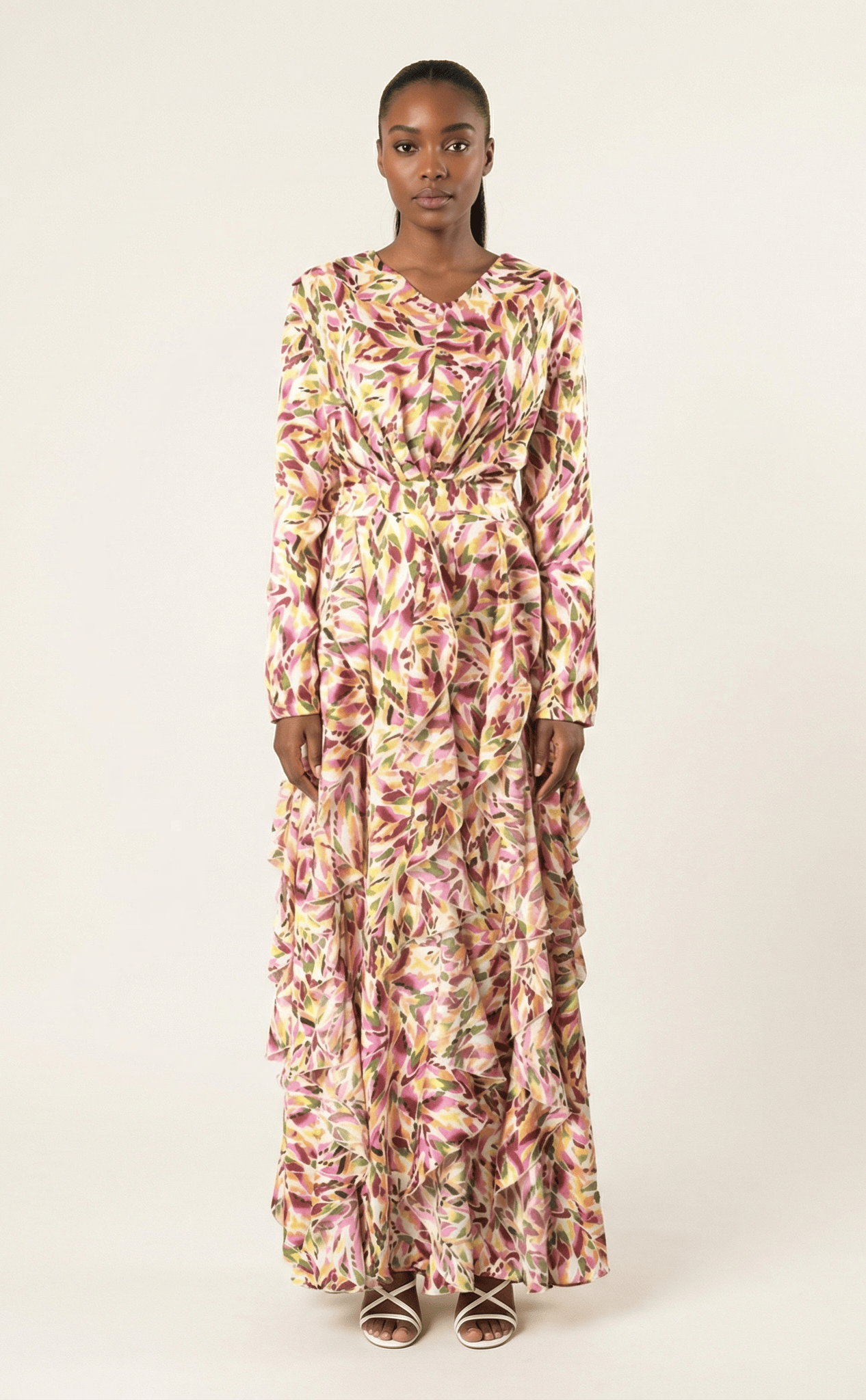Aaliya abstract art Ruffle modest dress Kabayare