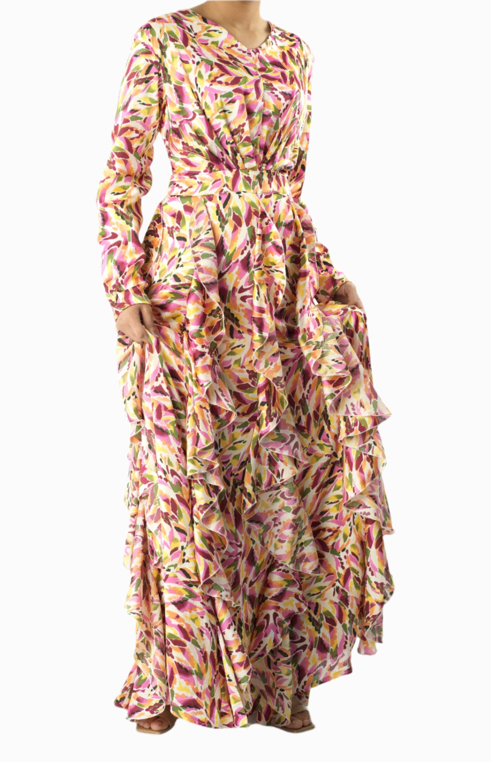 Aaliya abstract art Ruffle modest dress Kabayare