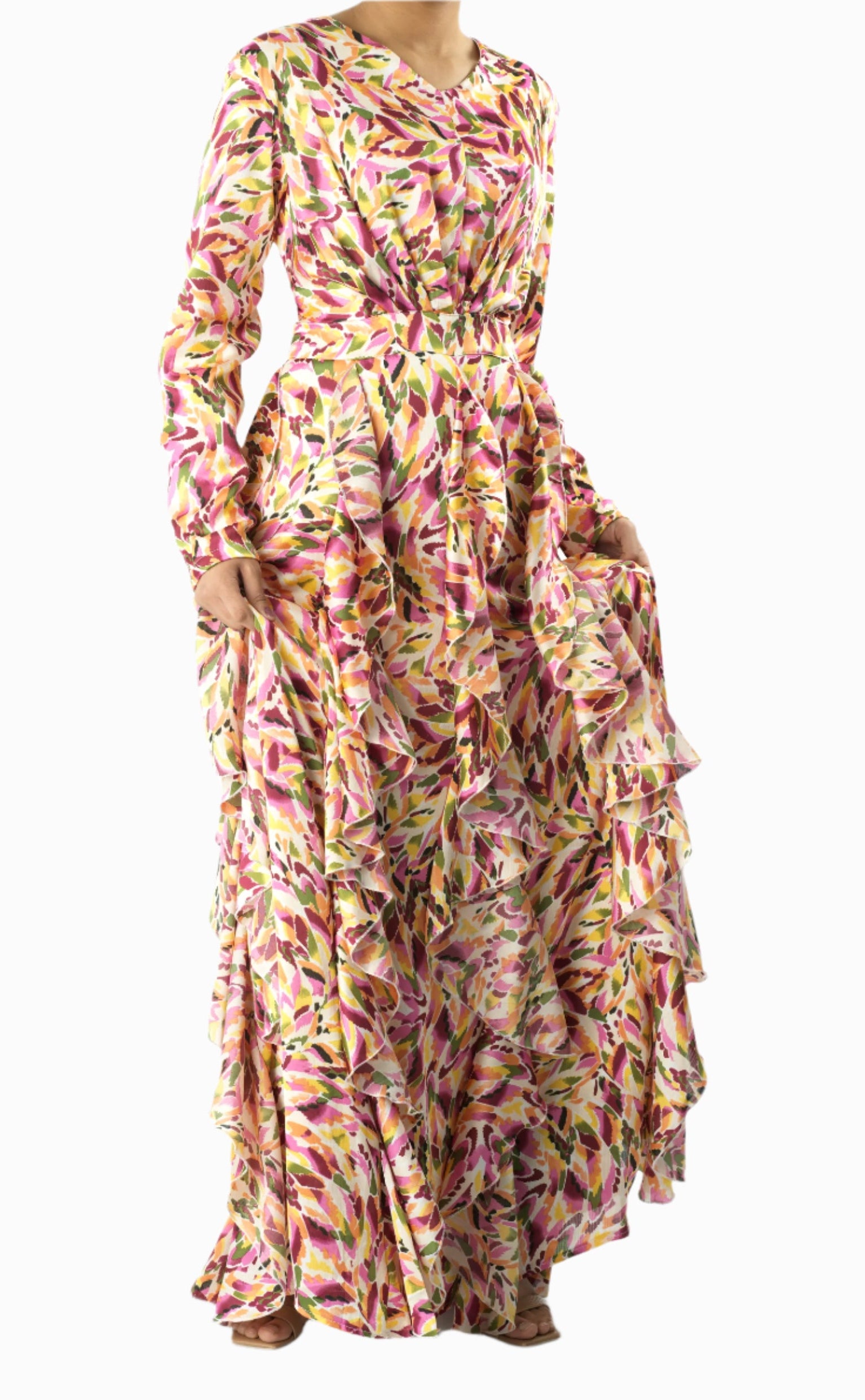 Aaliya abstract art Ruffle modest dress Kabayare