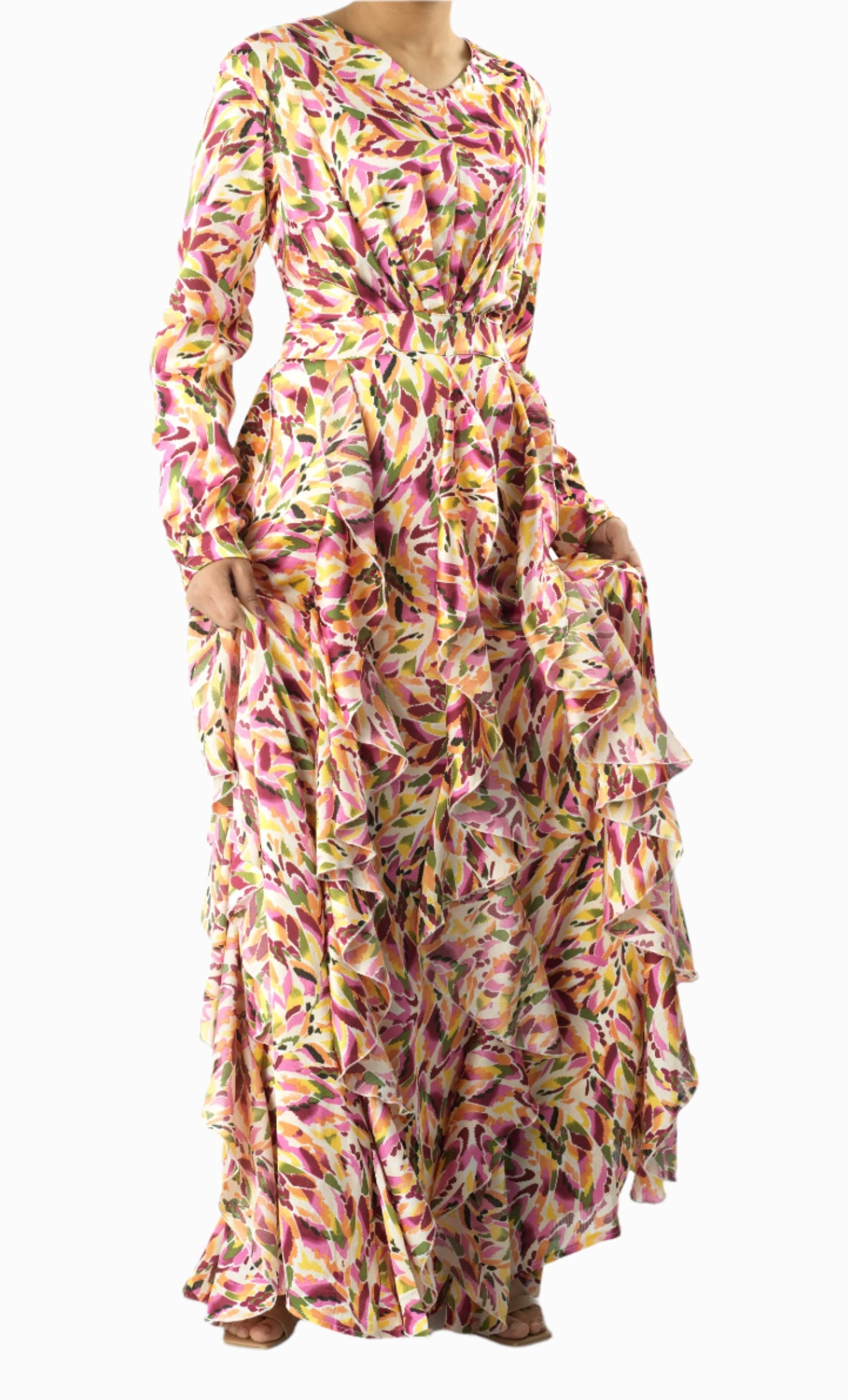 Aaliya abstract art Ruffle modest dress Kabayare