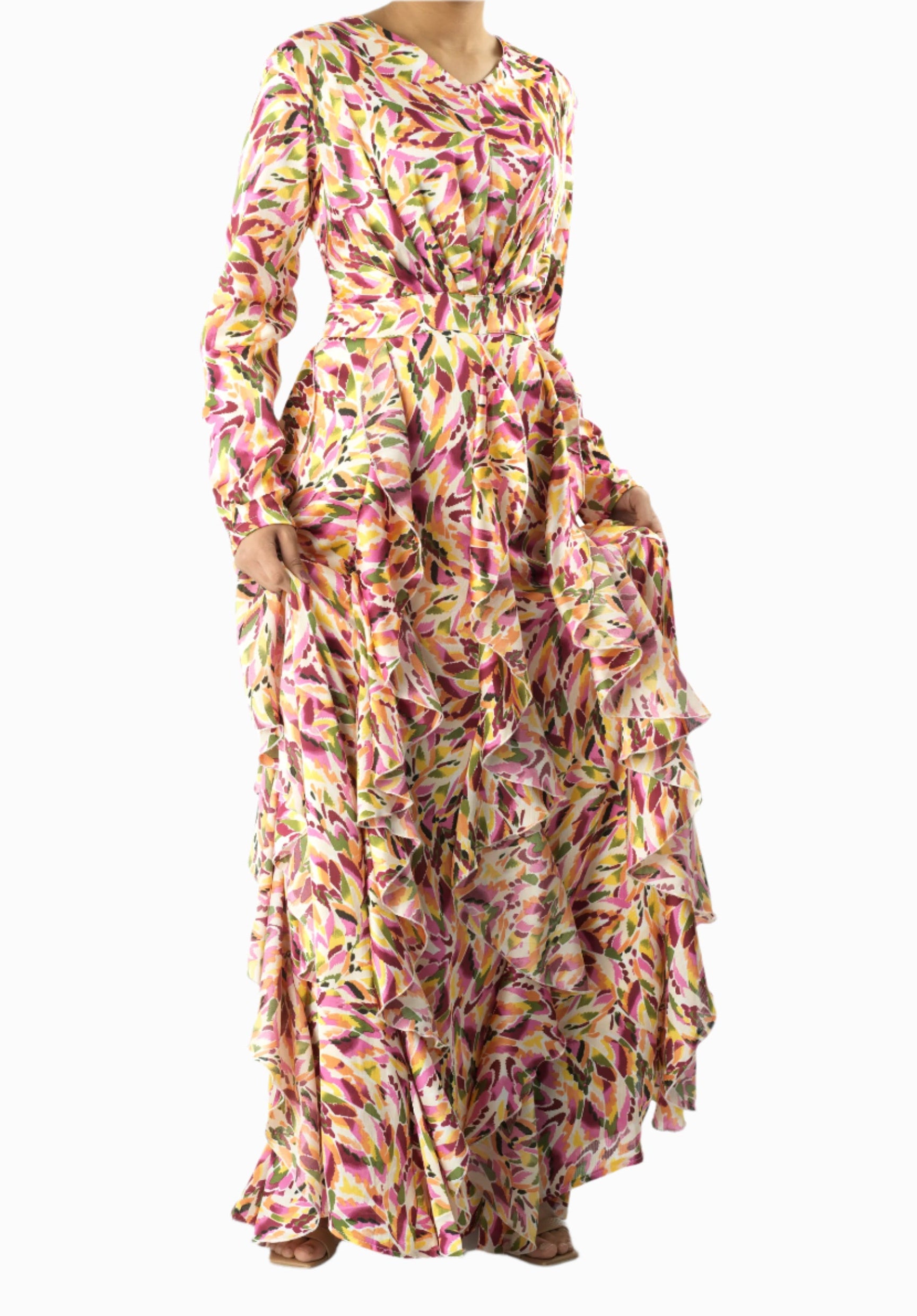 Aaliya abstract art Ruffle modest dress Kabayare
