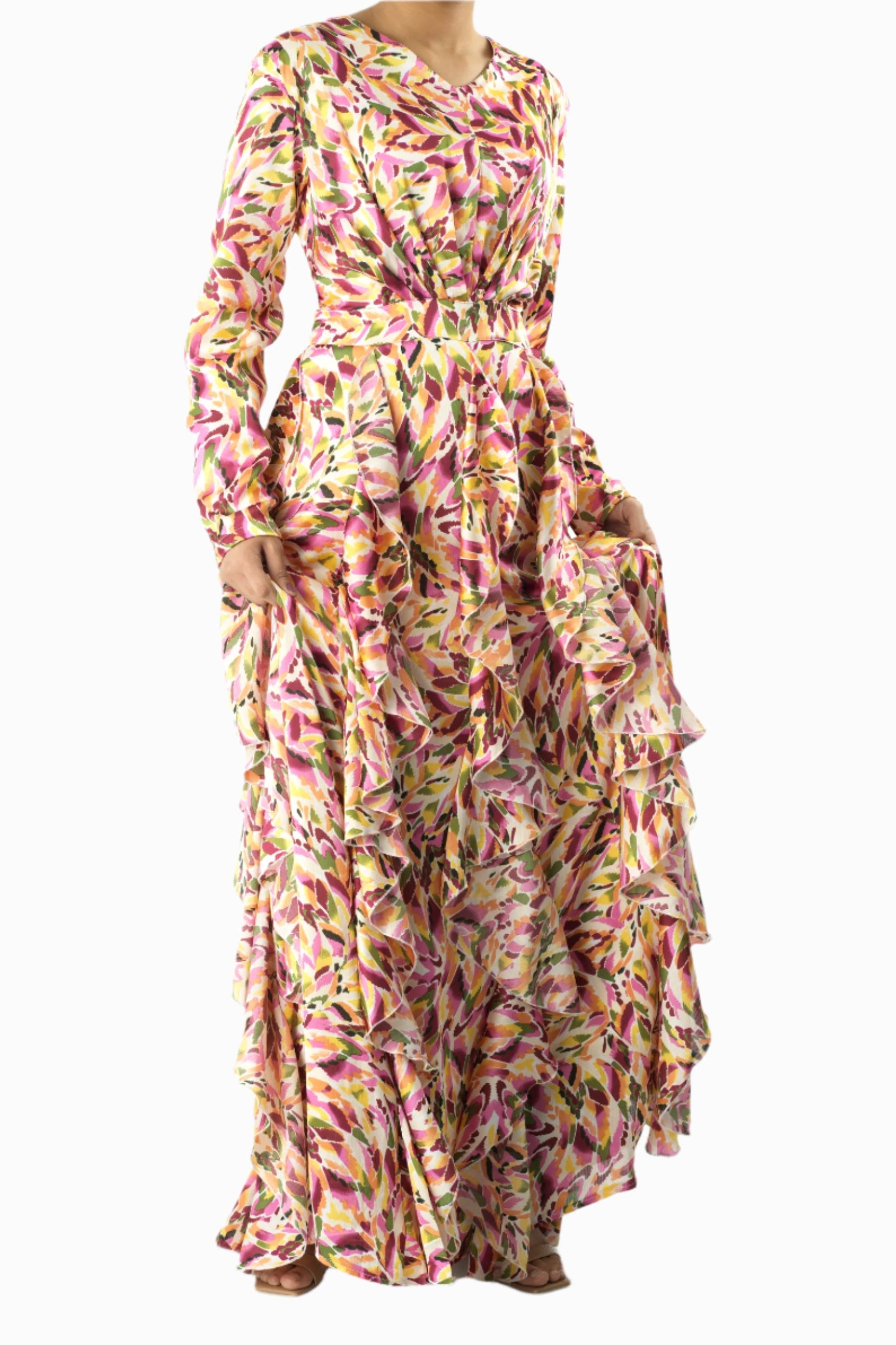 Aaliya abstract art Ruffle modest dress Kabayare