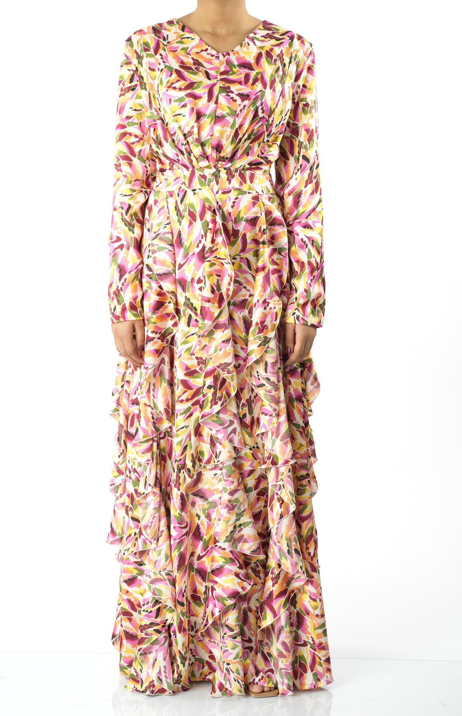 Aaliya abstract art Ruffle modest dress Kabayare
