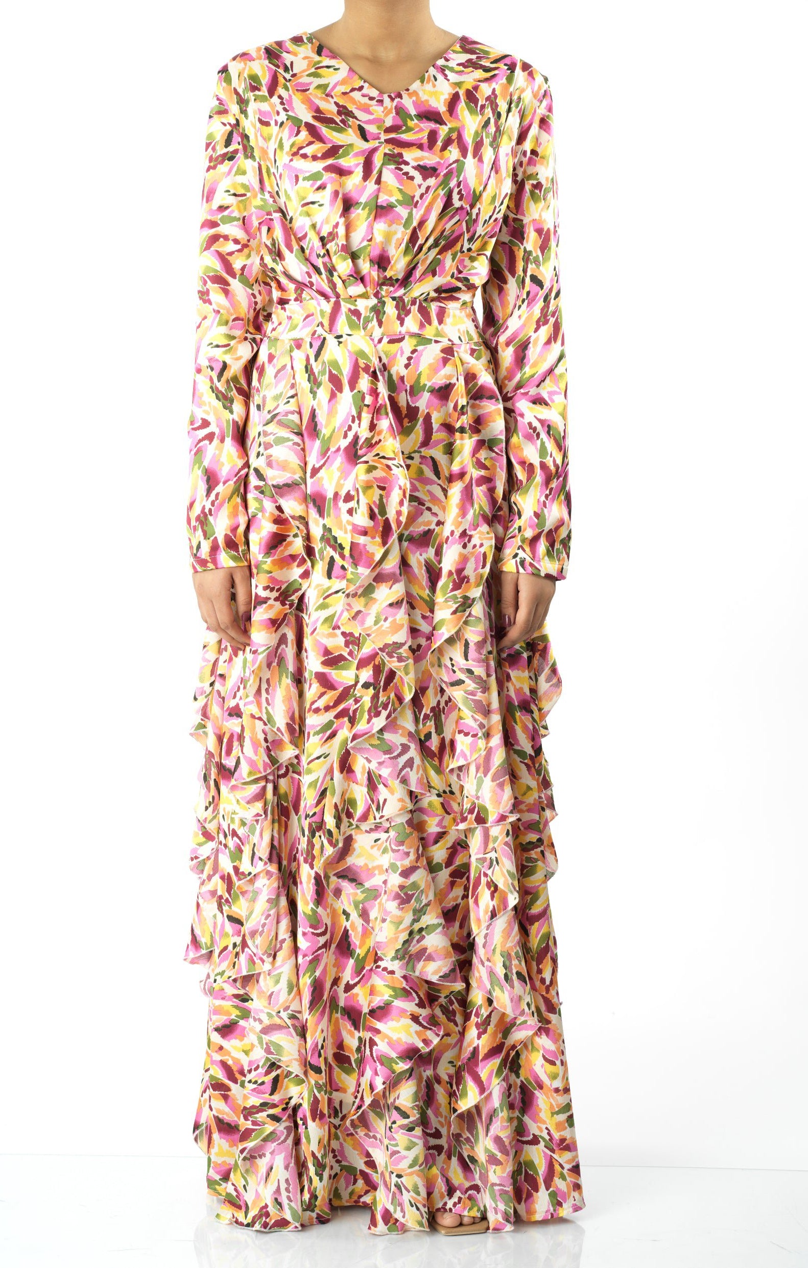 Aaliya abstract art Ruffle modest dress Kabayare