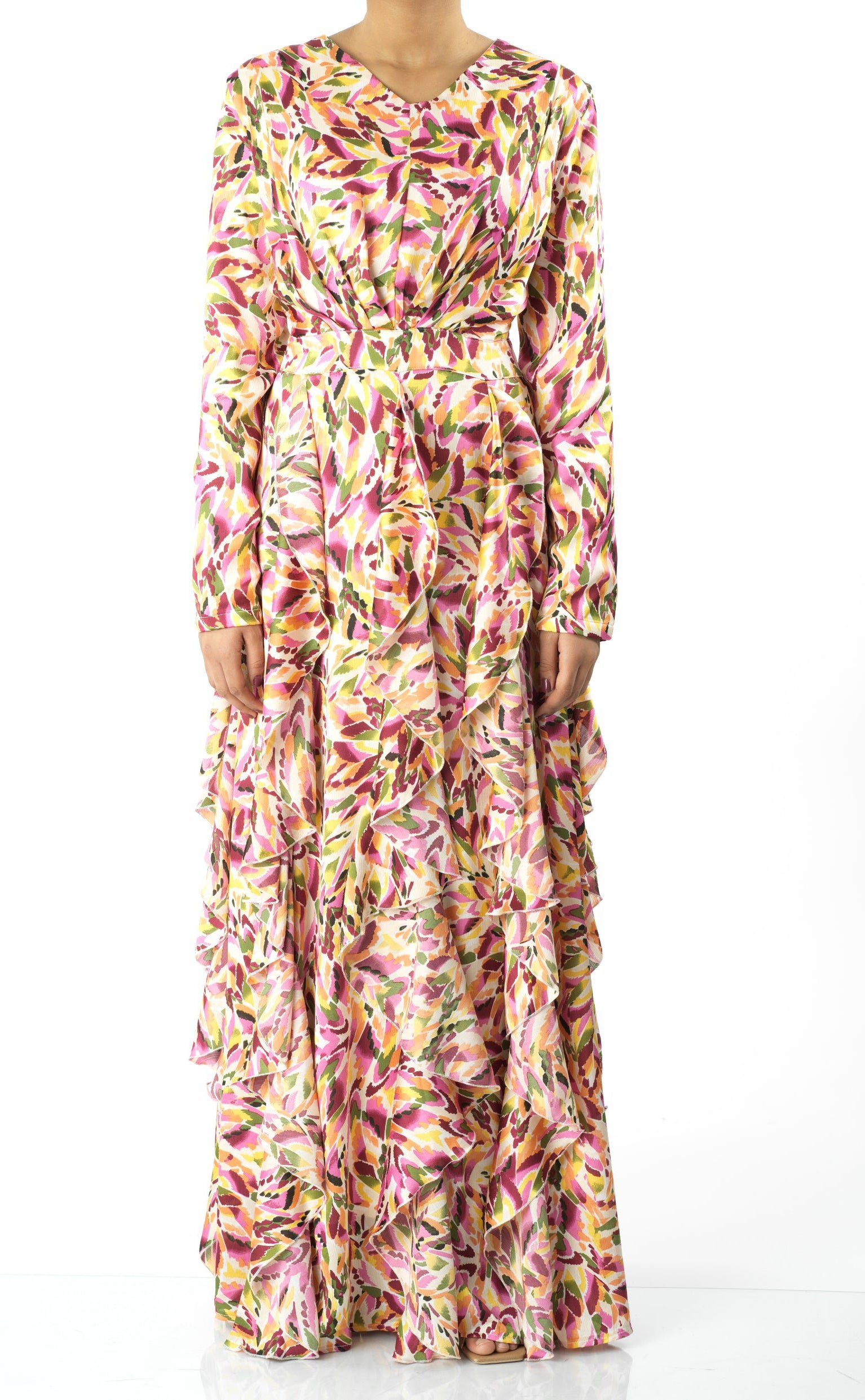 Aaliya abstract art Ruffle modest dress Kabayare