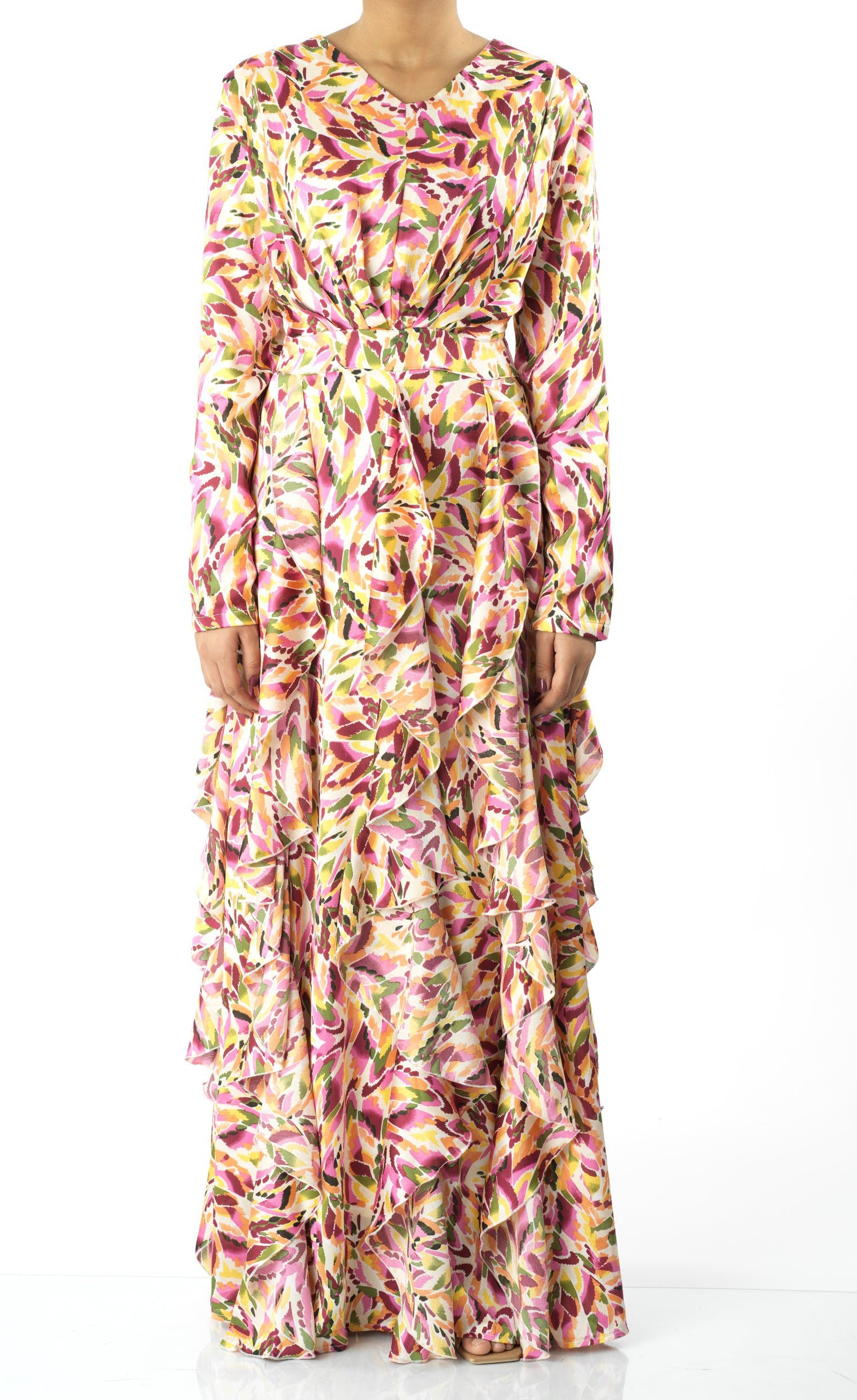 Aaliya abstract art Ruffle modest dress Kabayare