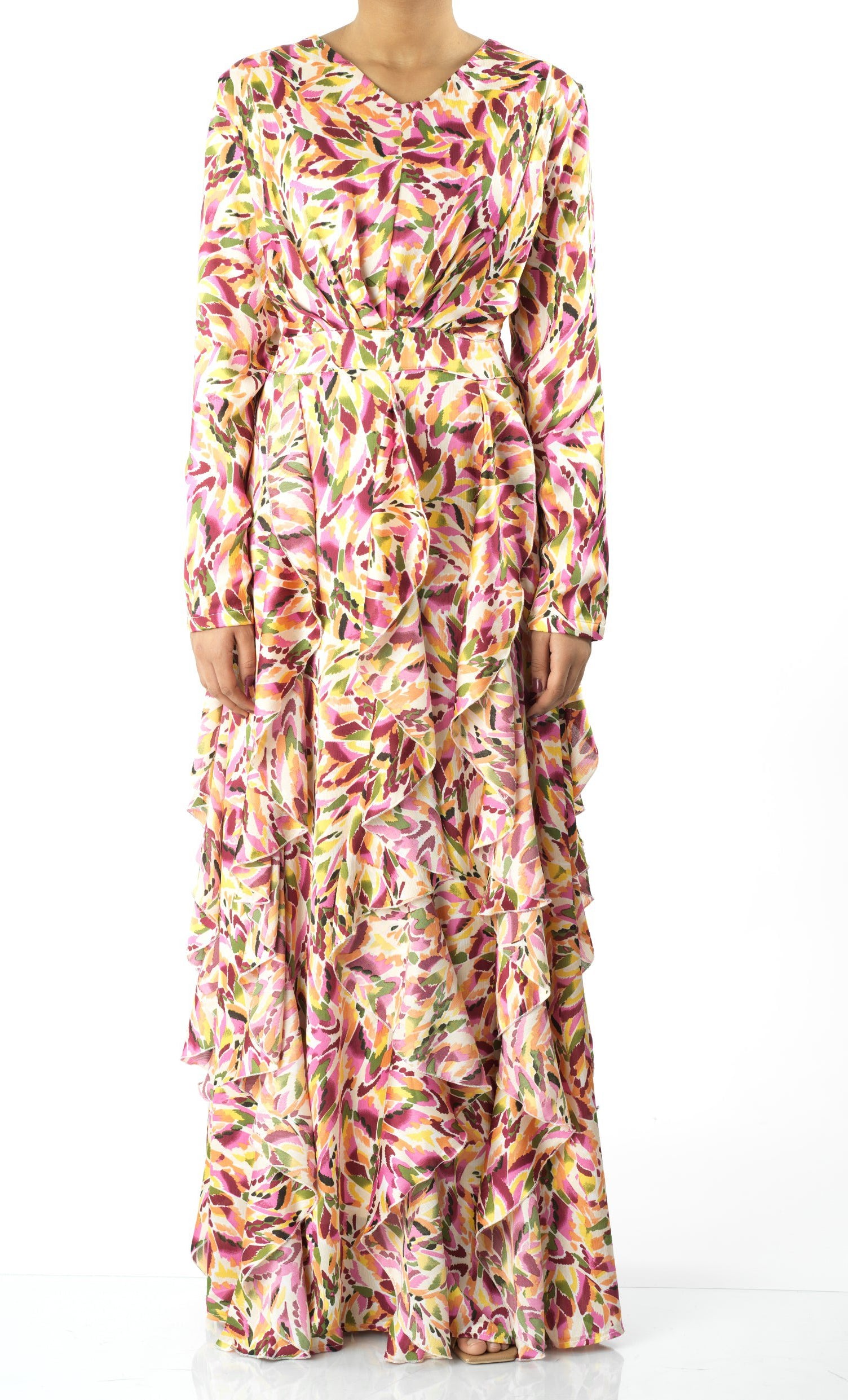 Aaliya abstract art Ruffle modest dress Kabayare