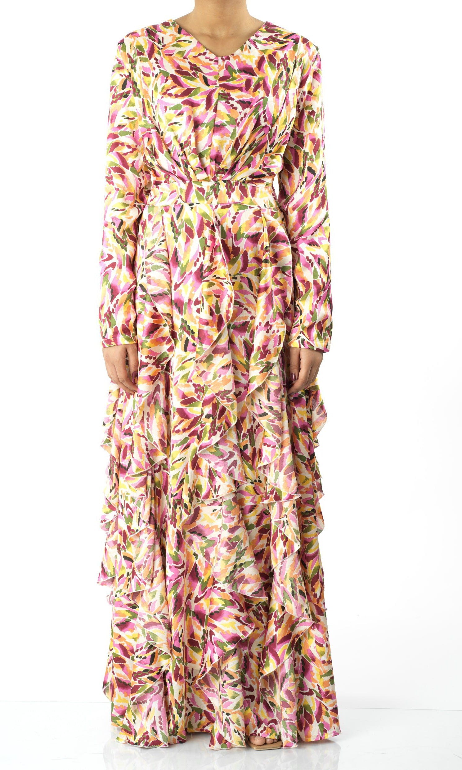 Aaliya abstract art Ruffle modest dress Kabayare