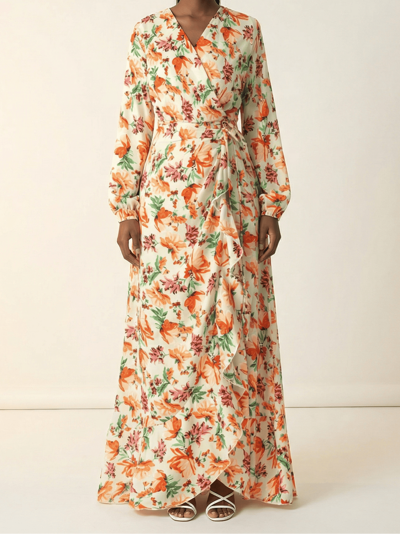 Amina print wrapped satin modest dress Kabayare