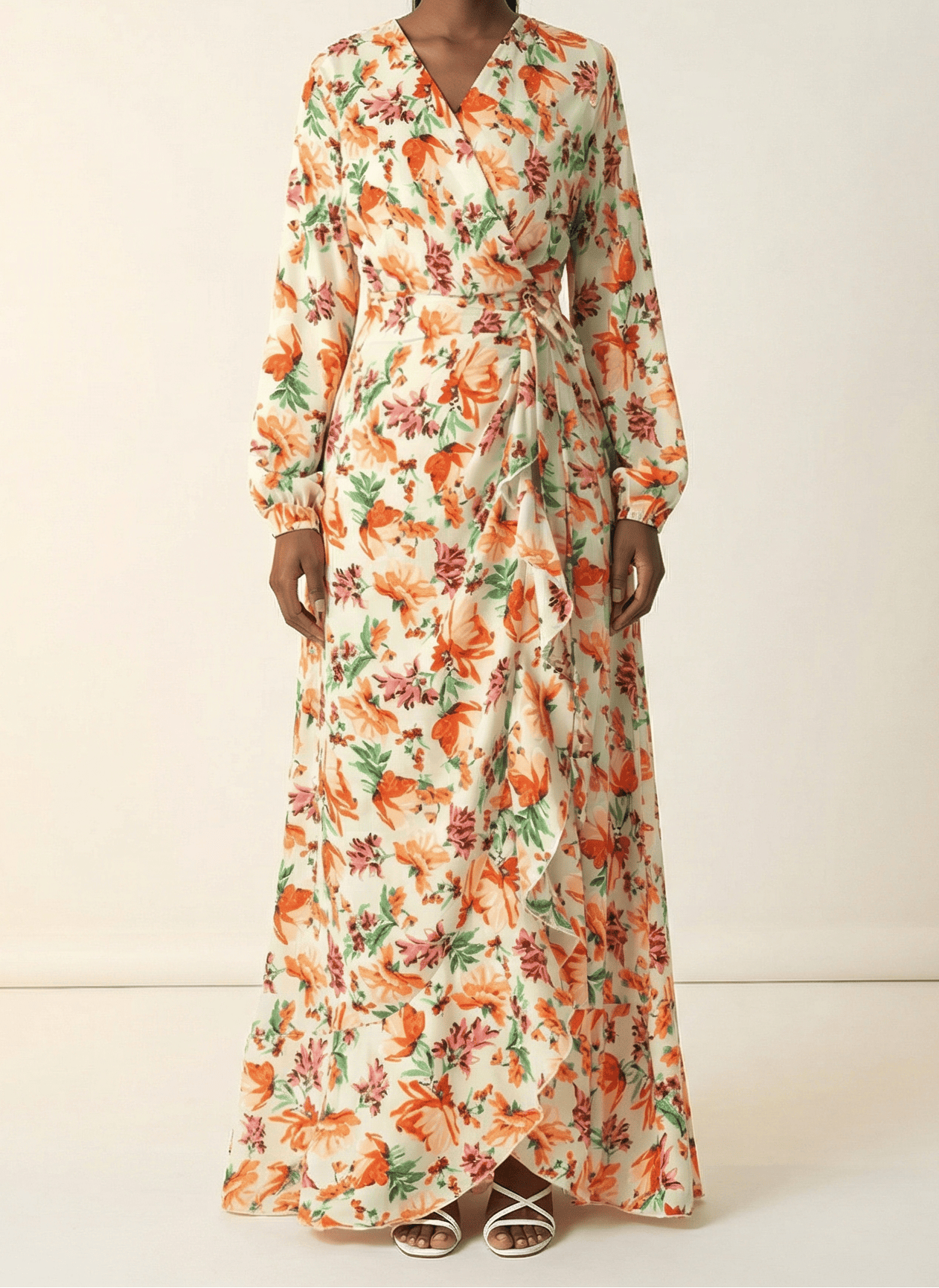 Amina print wrapped satin modest dress Kabayare