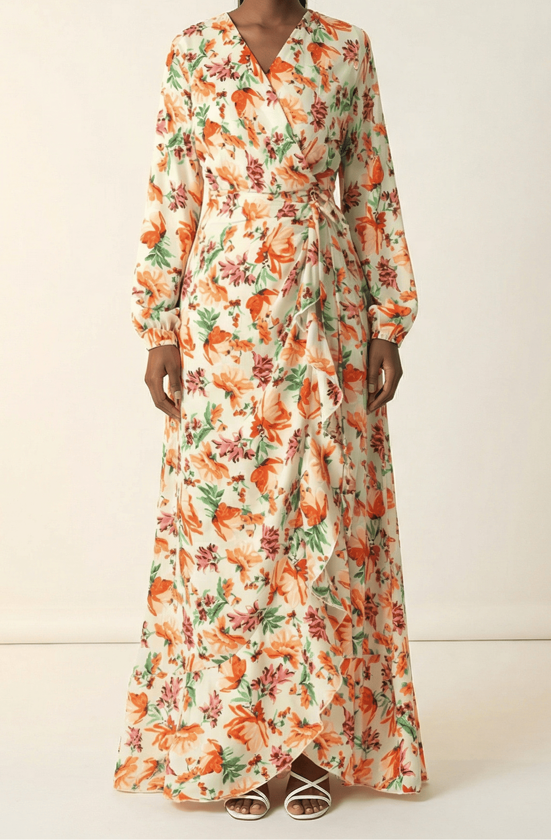 Amina print wrapped satin modest dress Kabayare