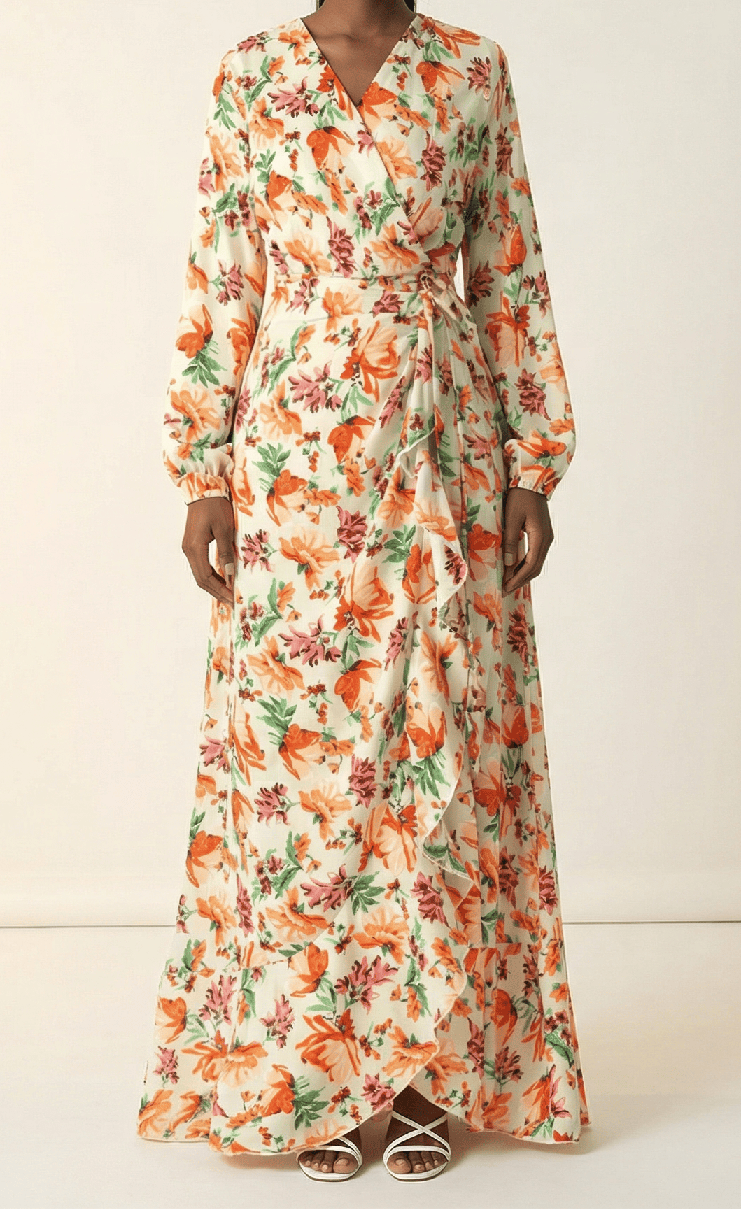 Amina print wrapped satin modest dress Kabayare