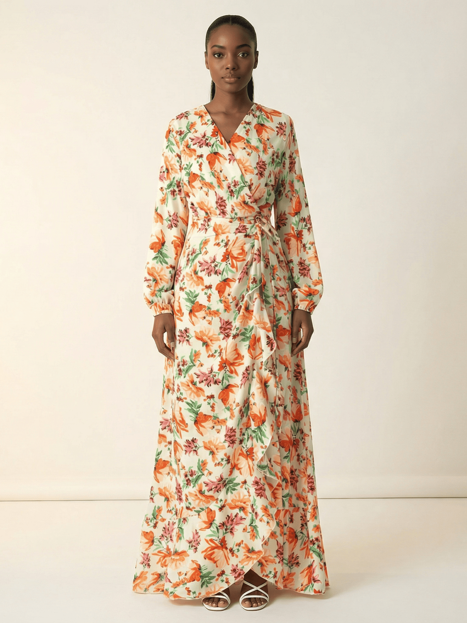 Amina print wrapped satin modest dress Kabayare