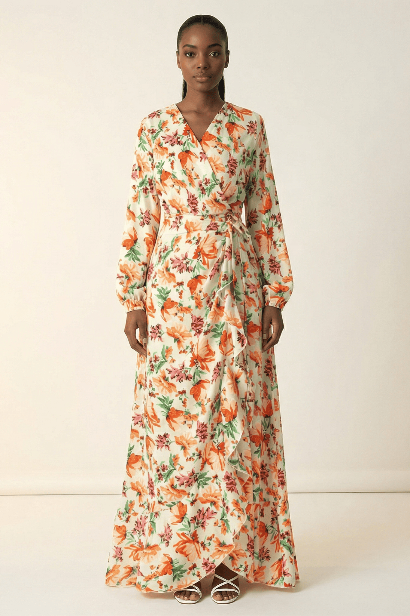 Amina print wrapped satin modest dress Kabayare