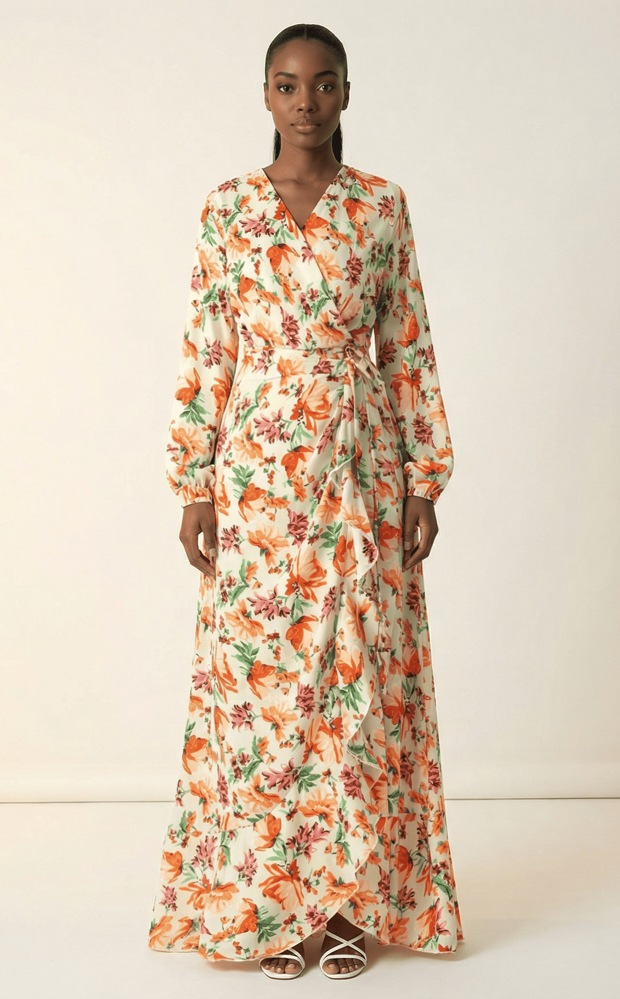 Amina print wrapped satin modest dress Kabayare
