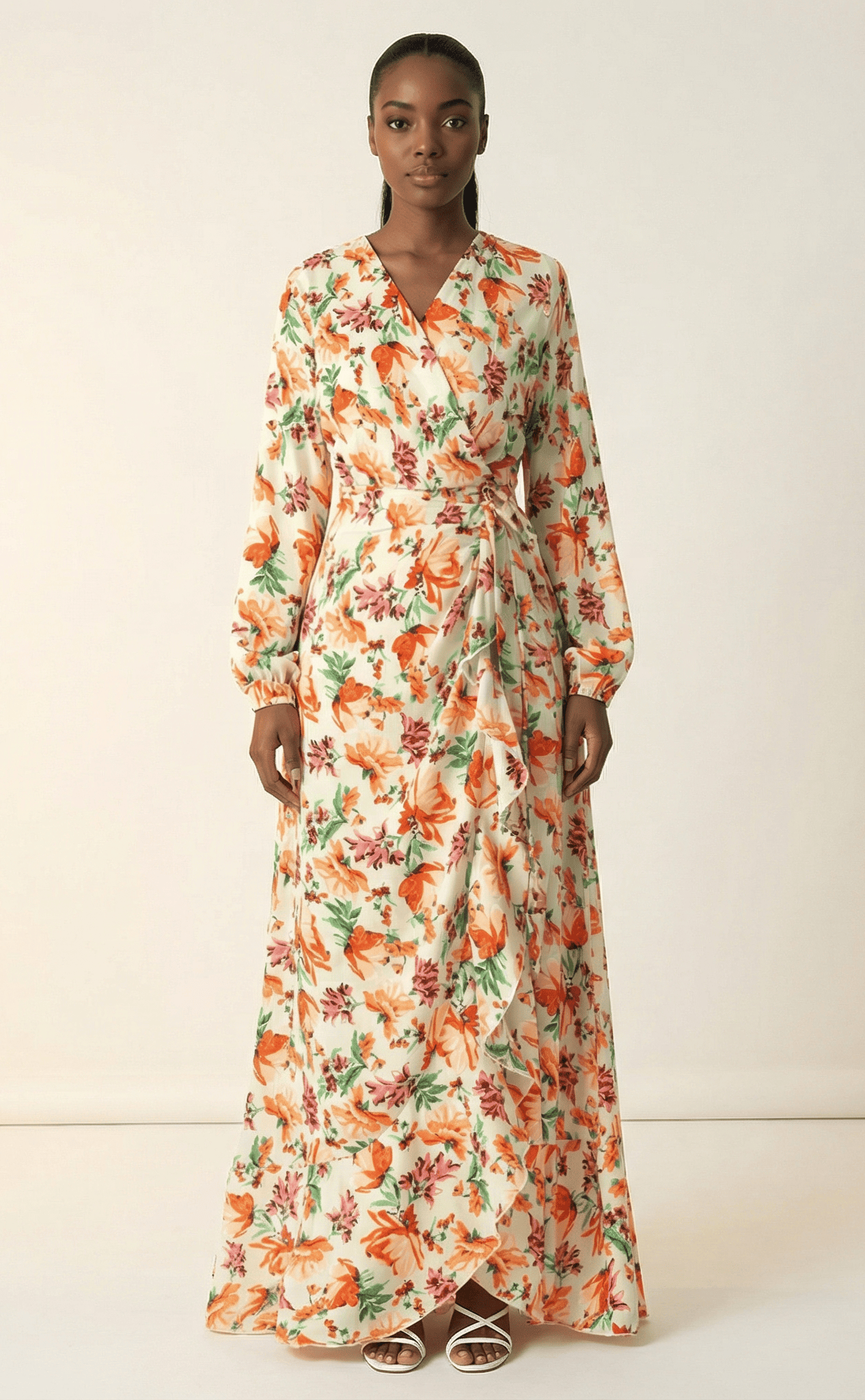 Amina print wrapped satin modest dress Kabayare