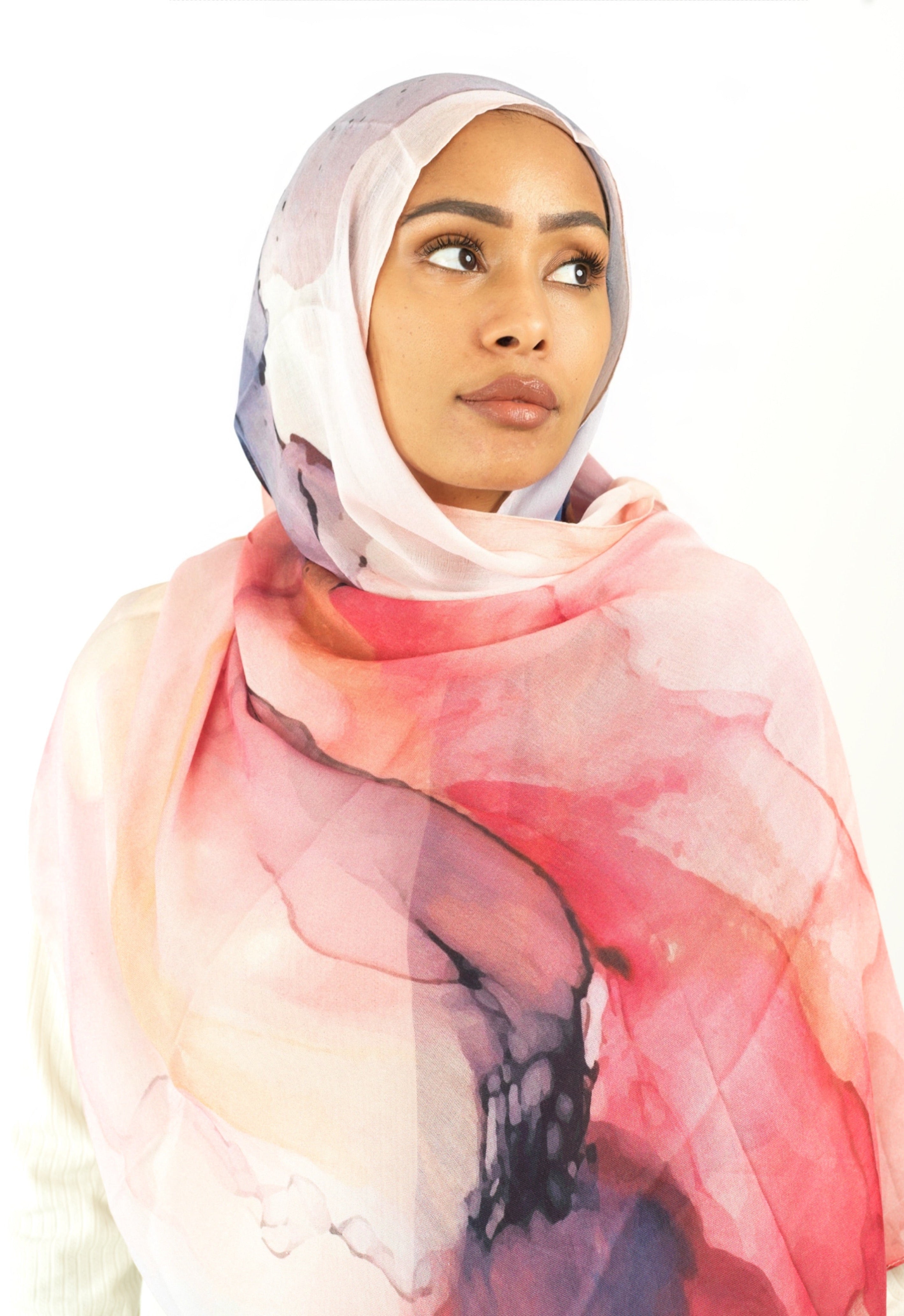Angelina pink model print hijab Kabayare