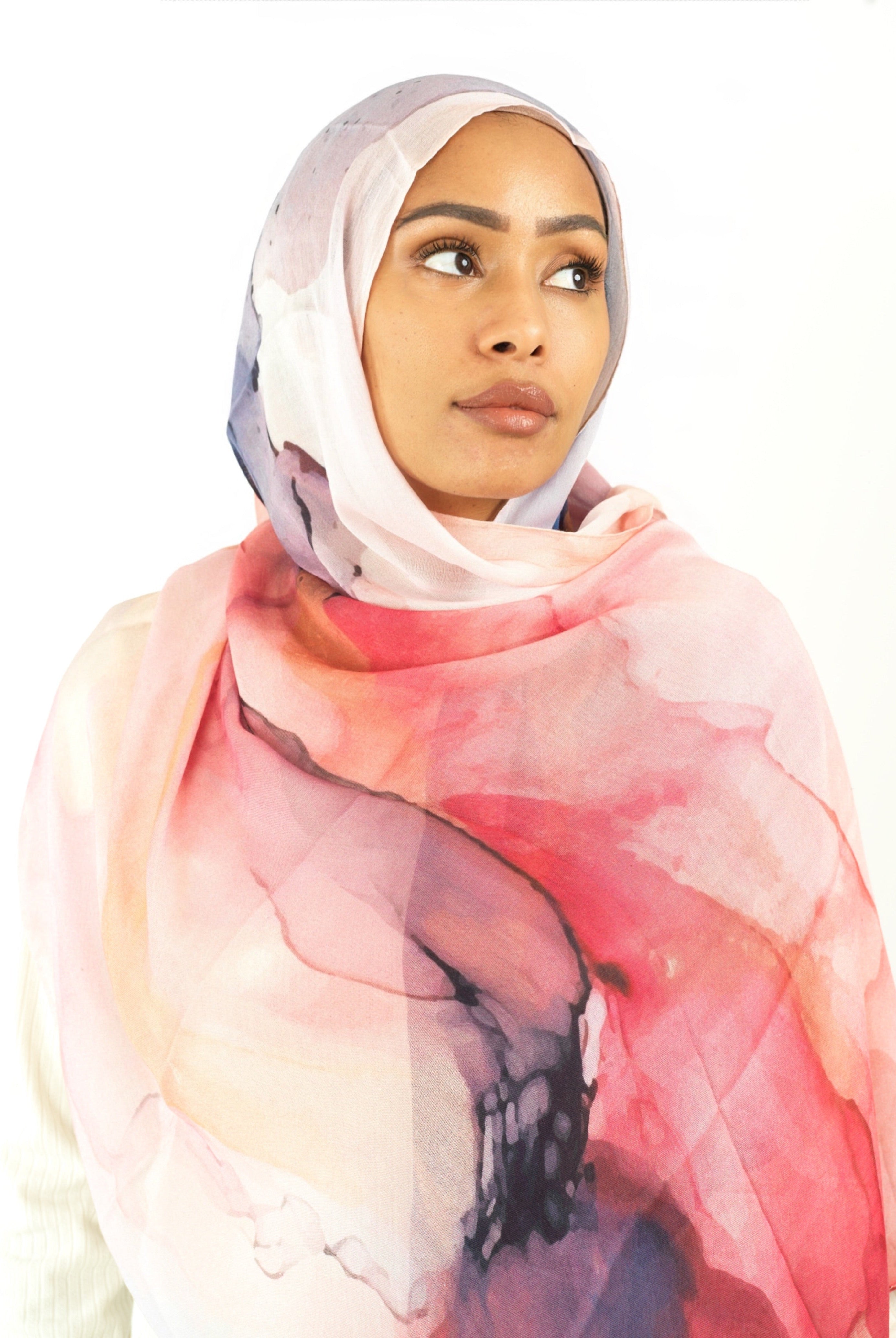 Angelina pink model print hijab Kabayare
