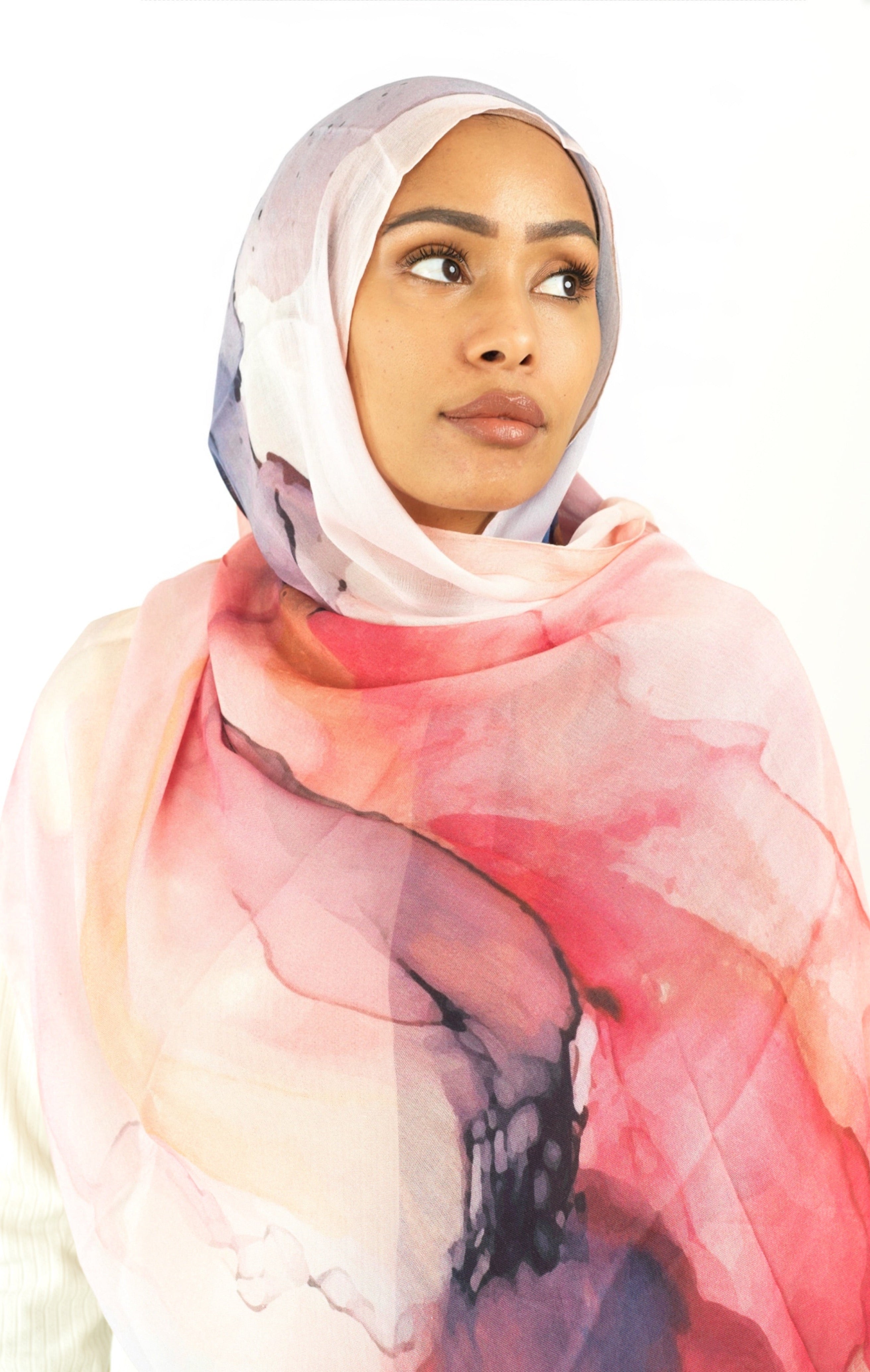 Angelina pink model print hijab Kabayare