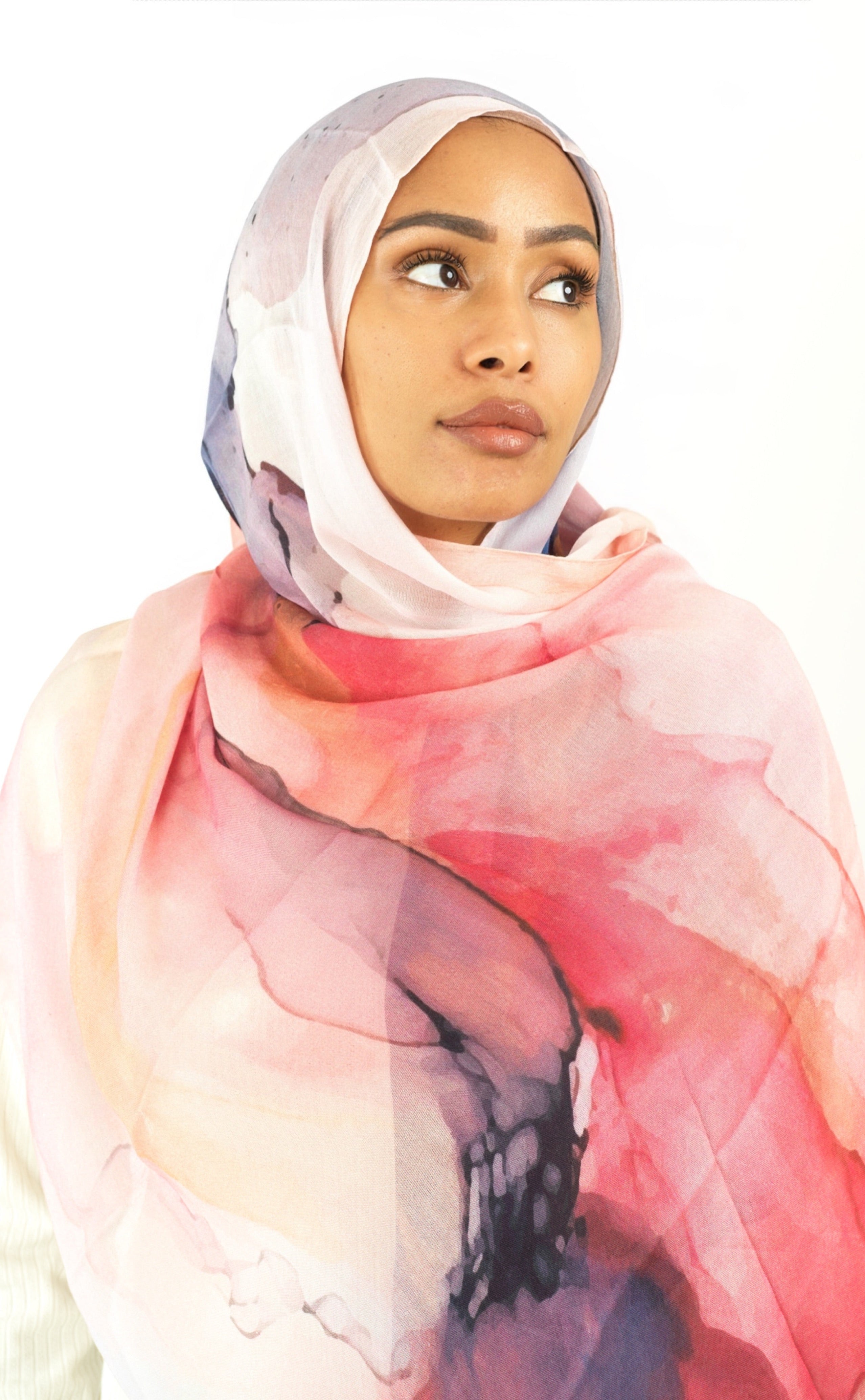 Angelina pink model print hijab Kabayare