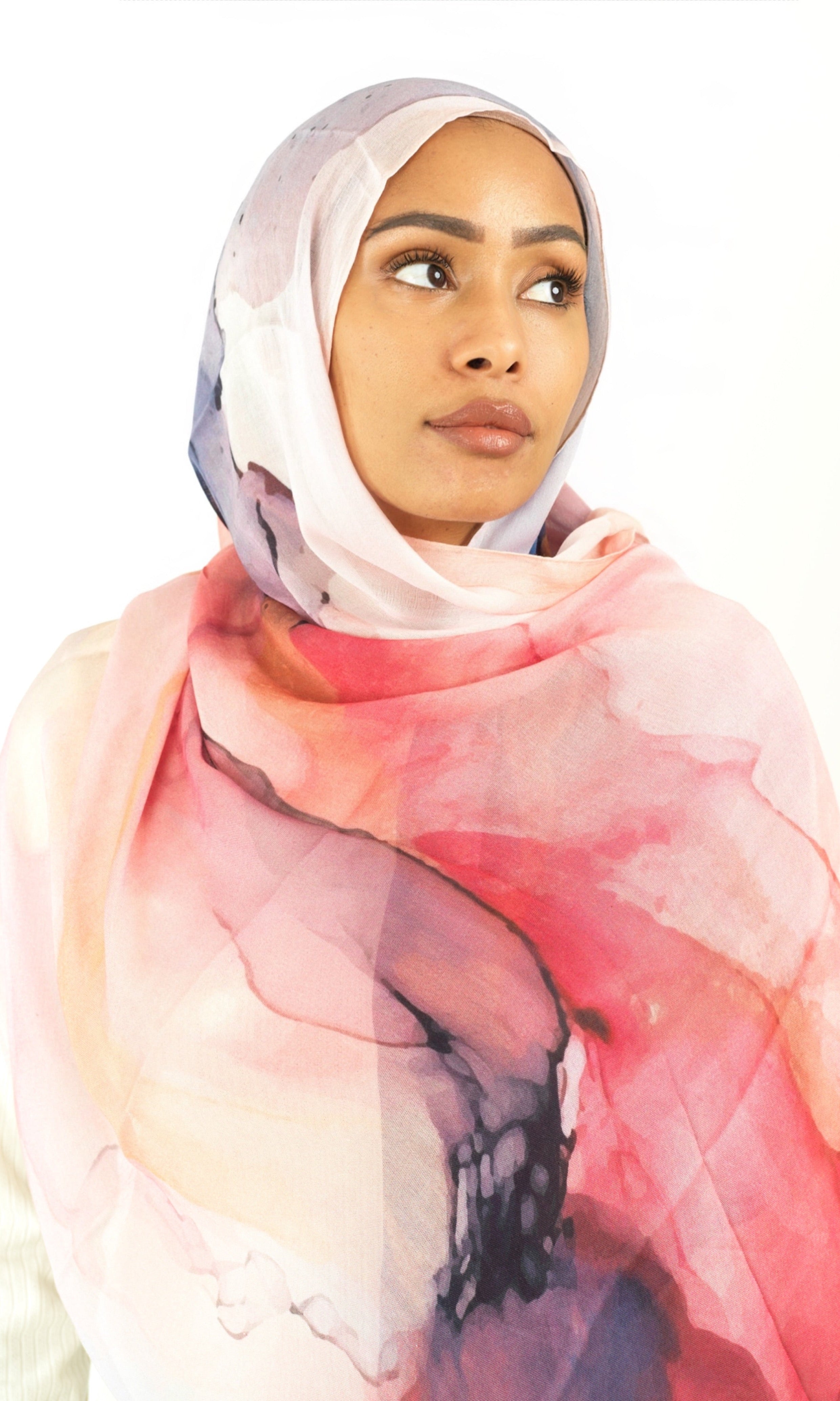 Angelina pink model print hijab Kabayare