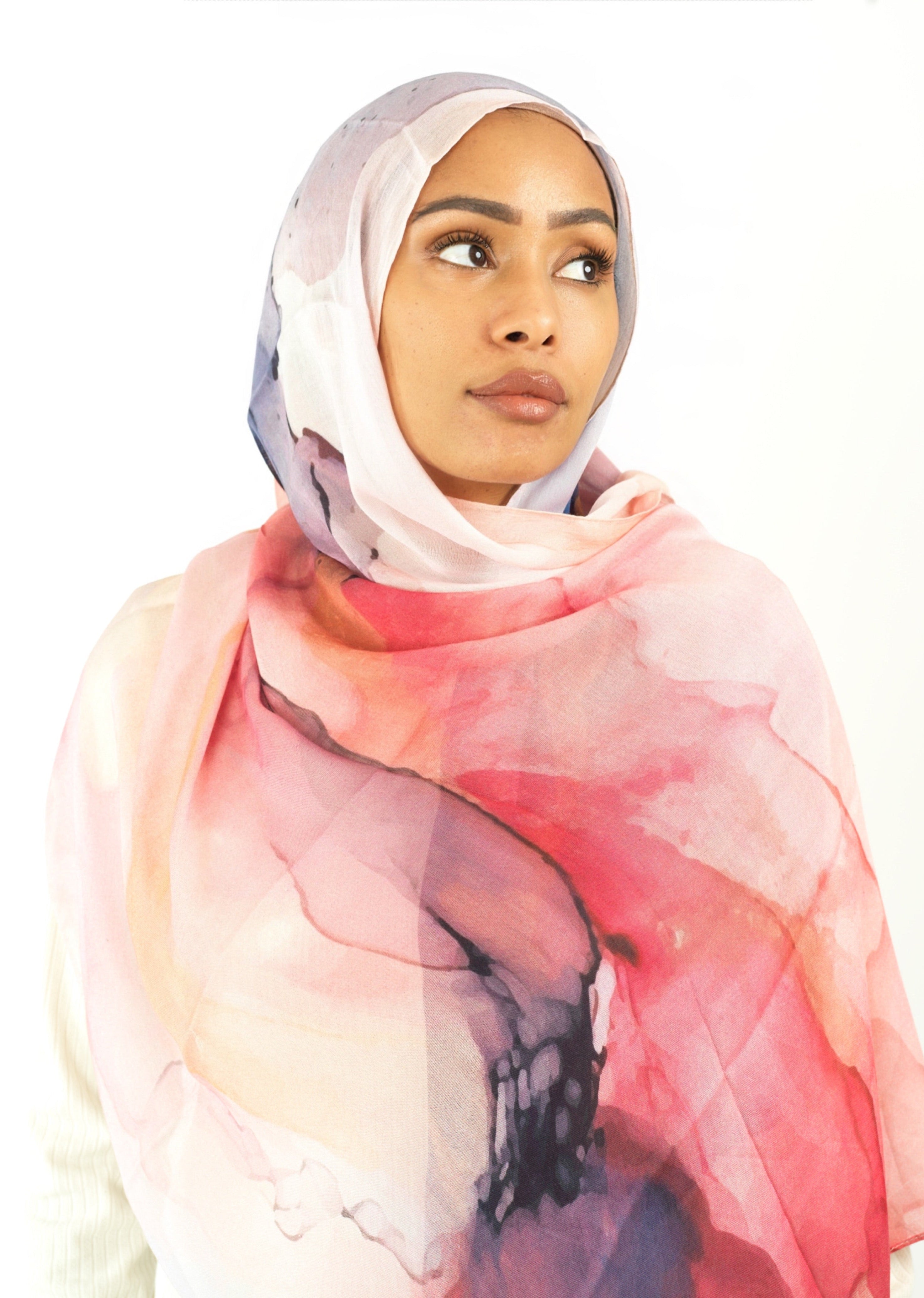 Angelina pink model print hijab Kabayare