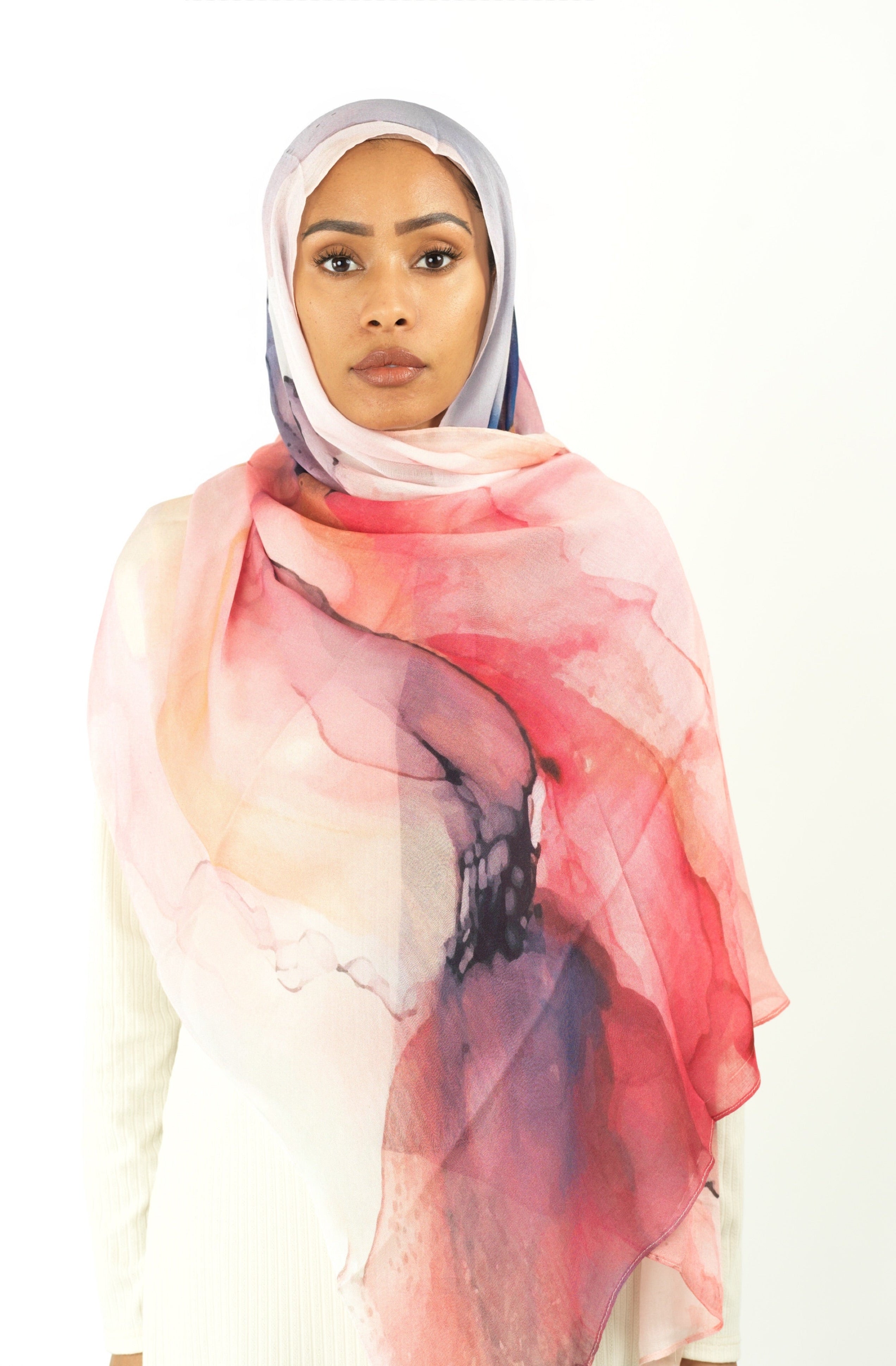 Angelina pink model print hijab Kabayare