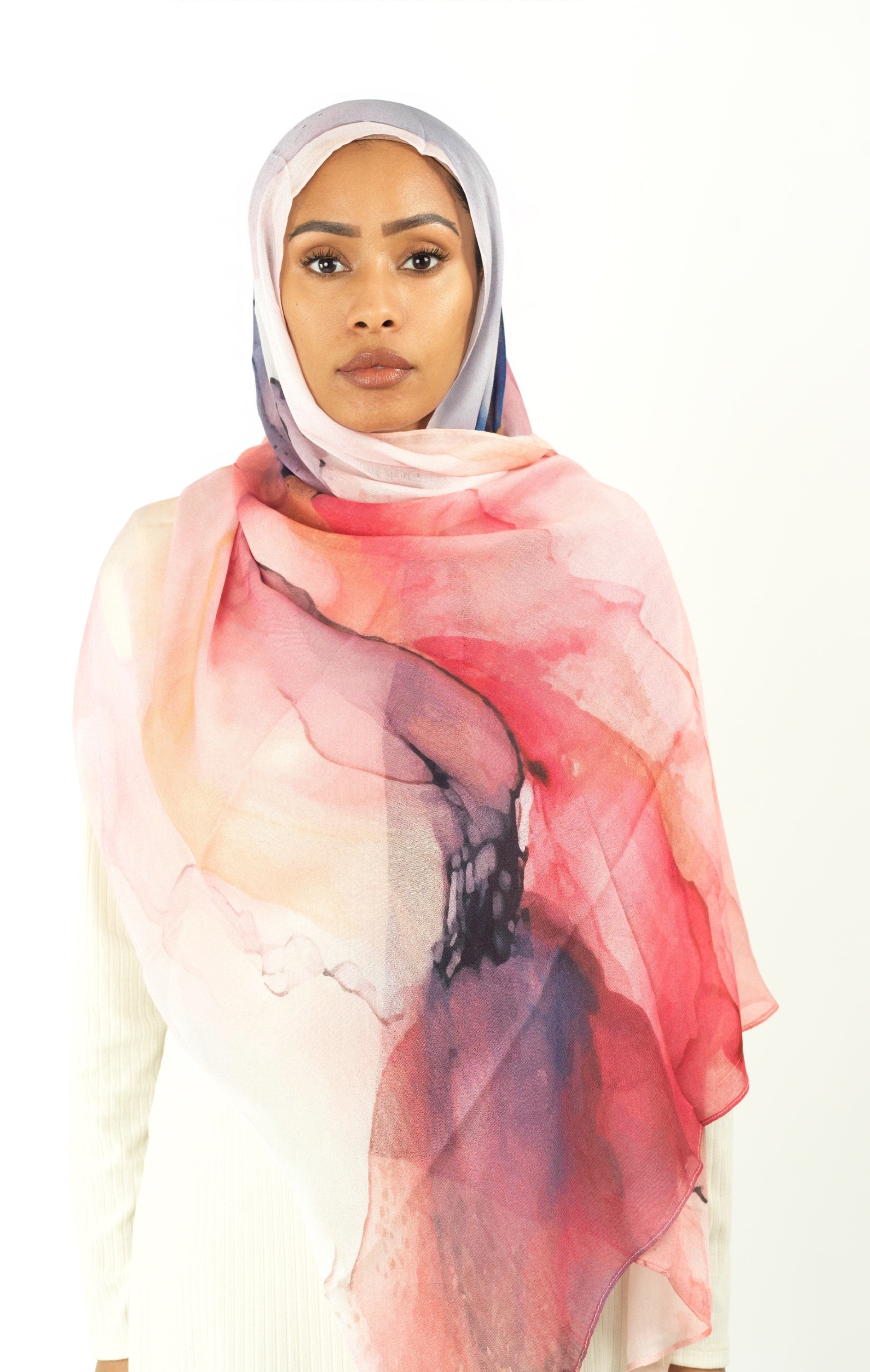 Angelina pink model print hijab Kabayare