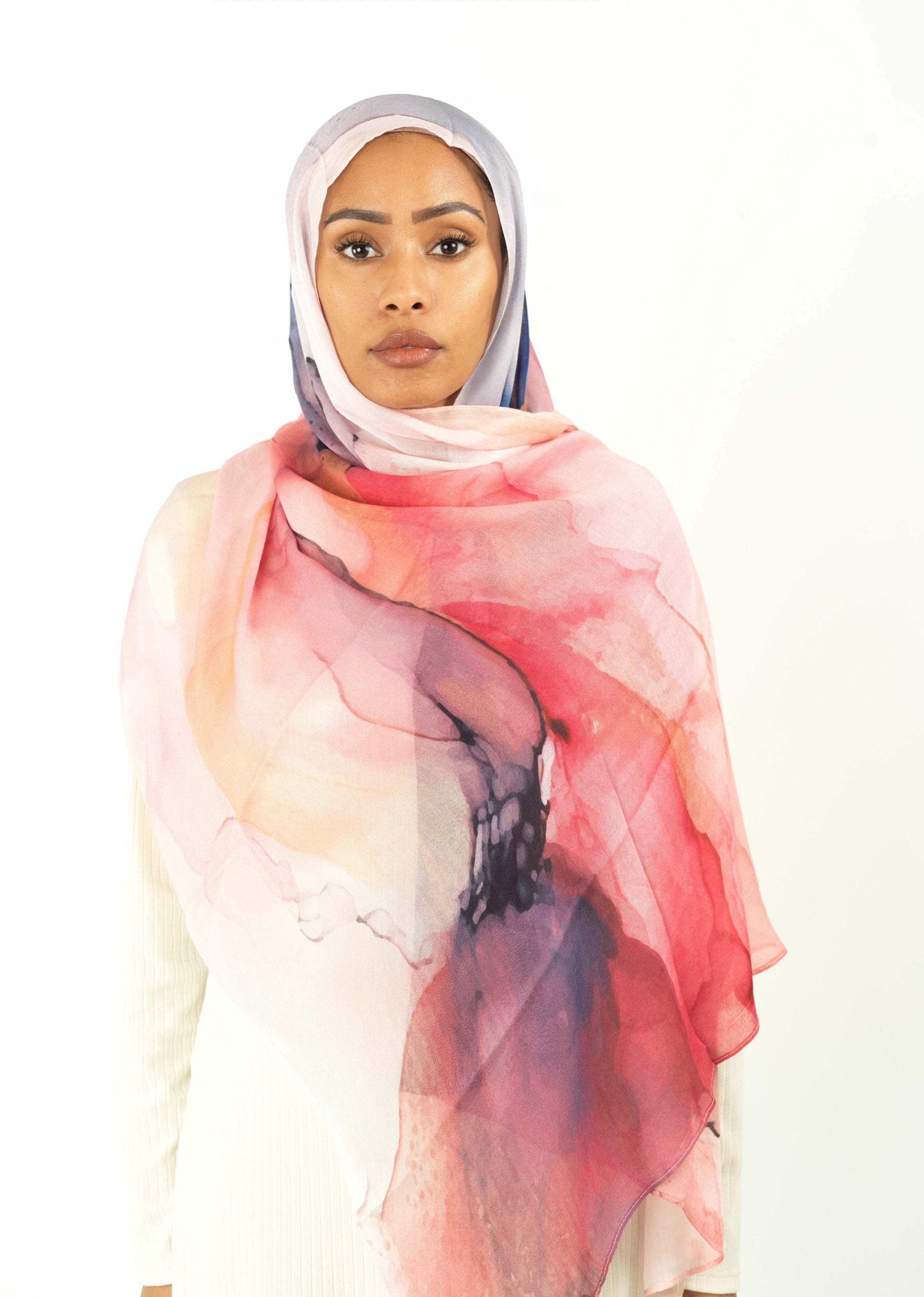 Angelina pink model print hijab Kabayare