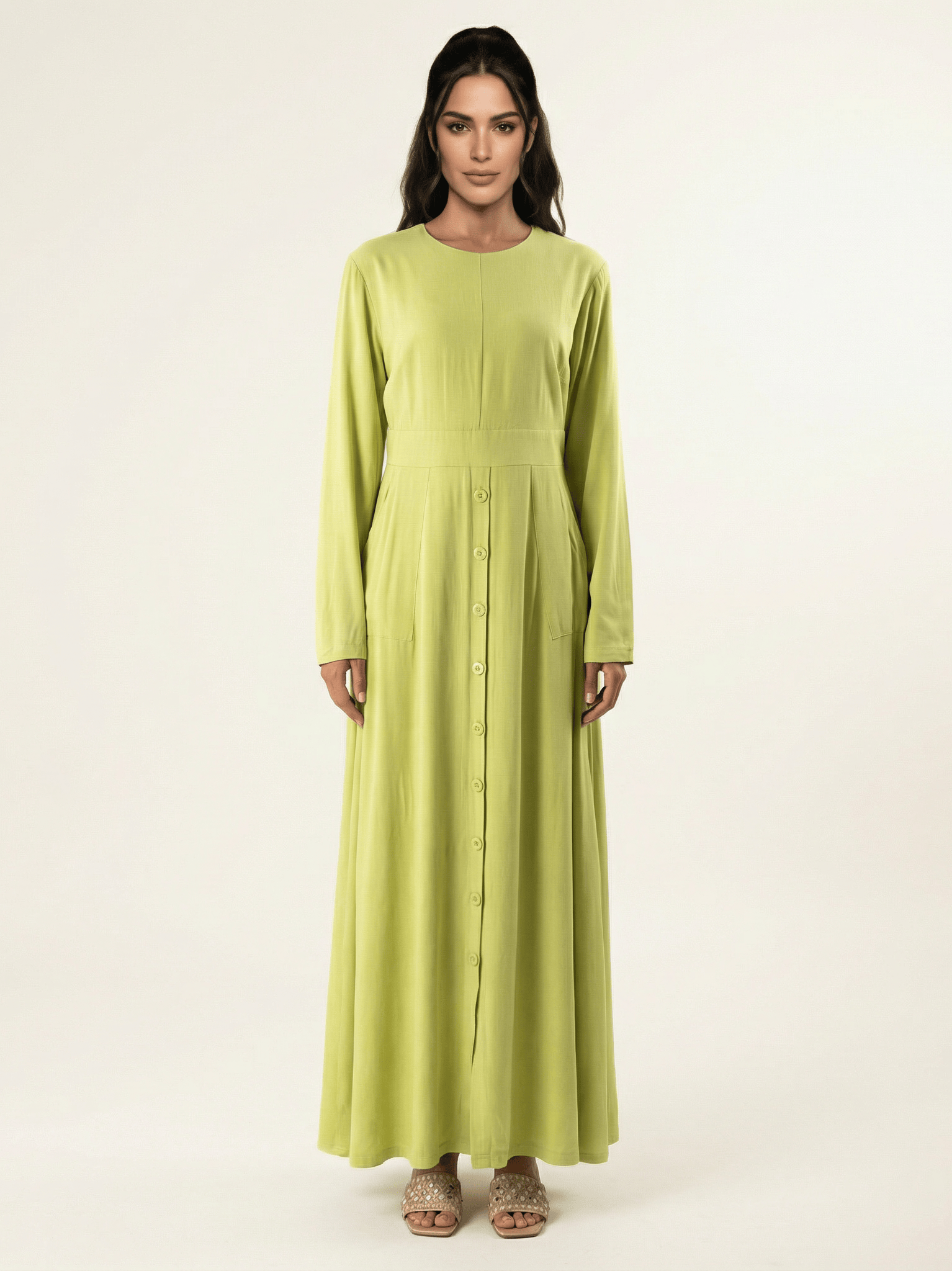 Apple green Manal button down Modal dress Kabayare