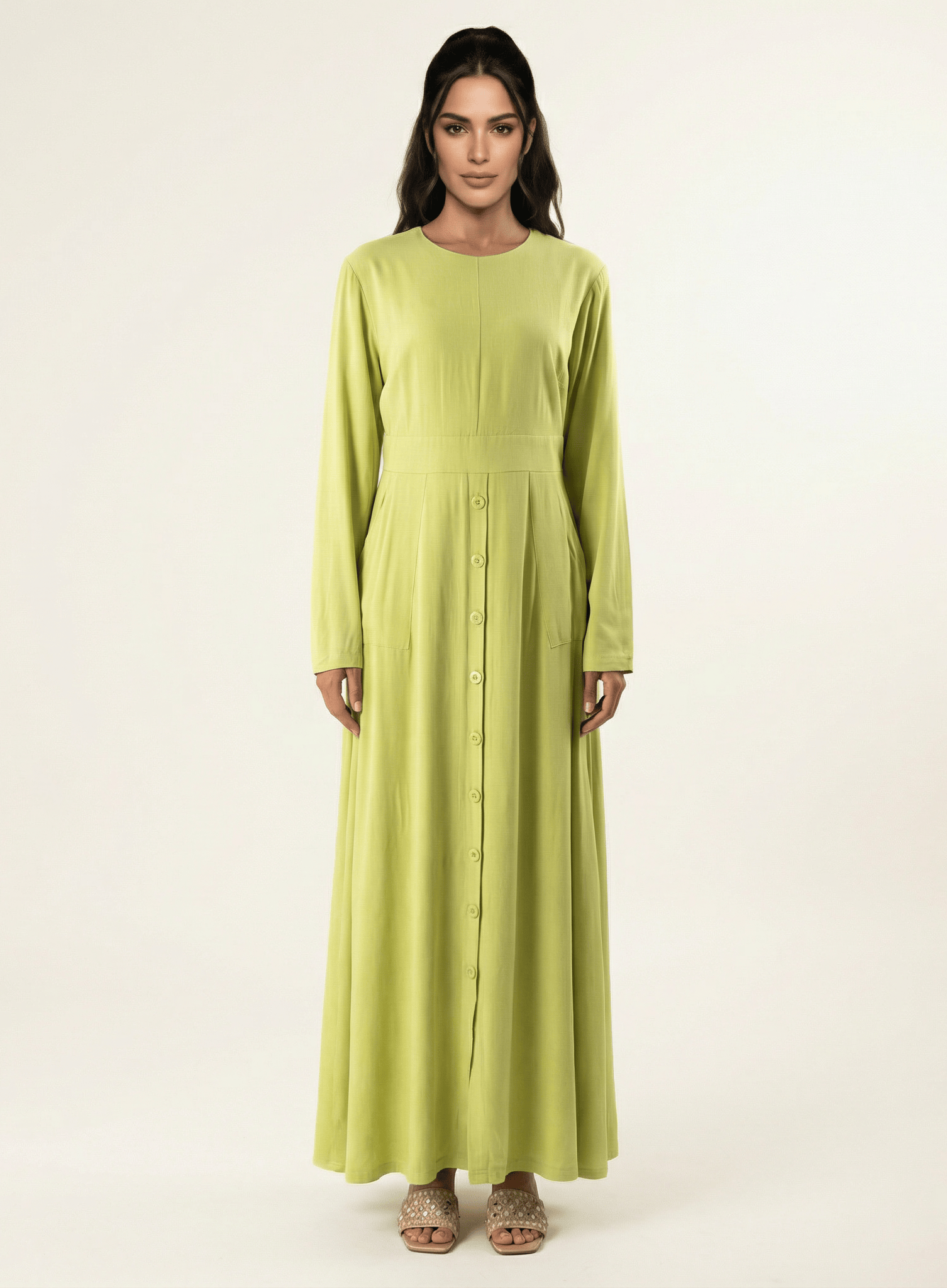 Apple green Manal button down Modal dress Kabayare
