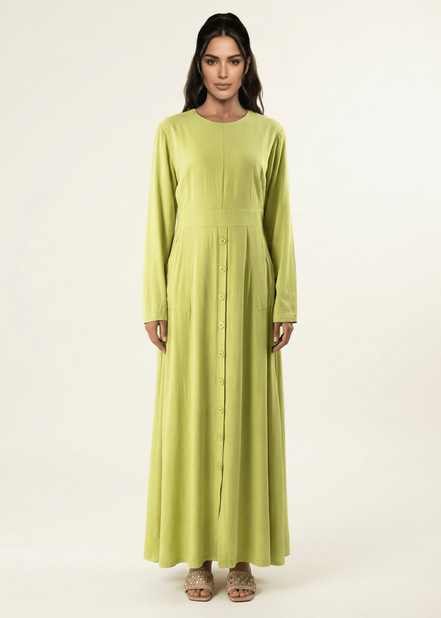Apple green Manal button down Modal dress Kabayare