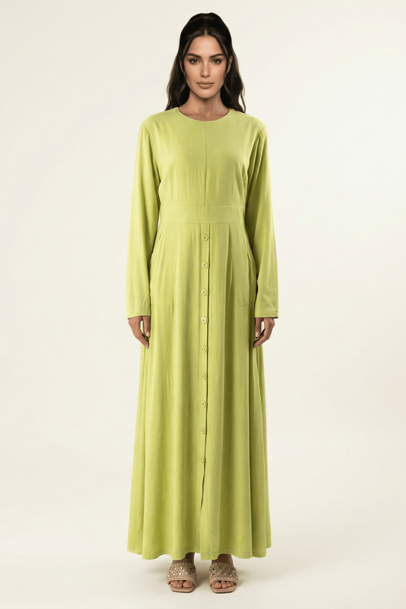 Apple green Manal button down Modal dress Kabayare