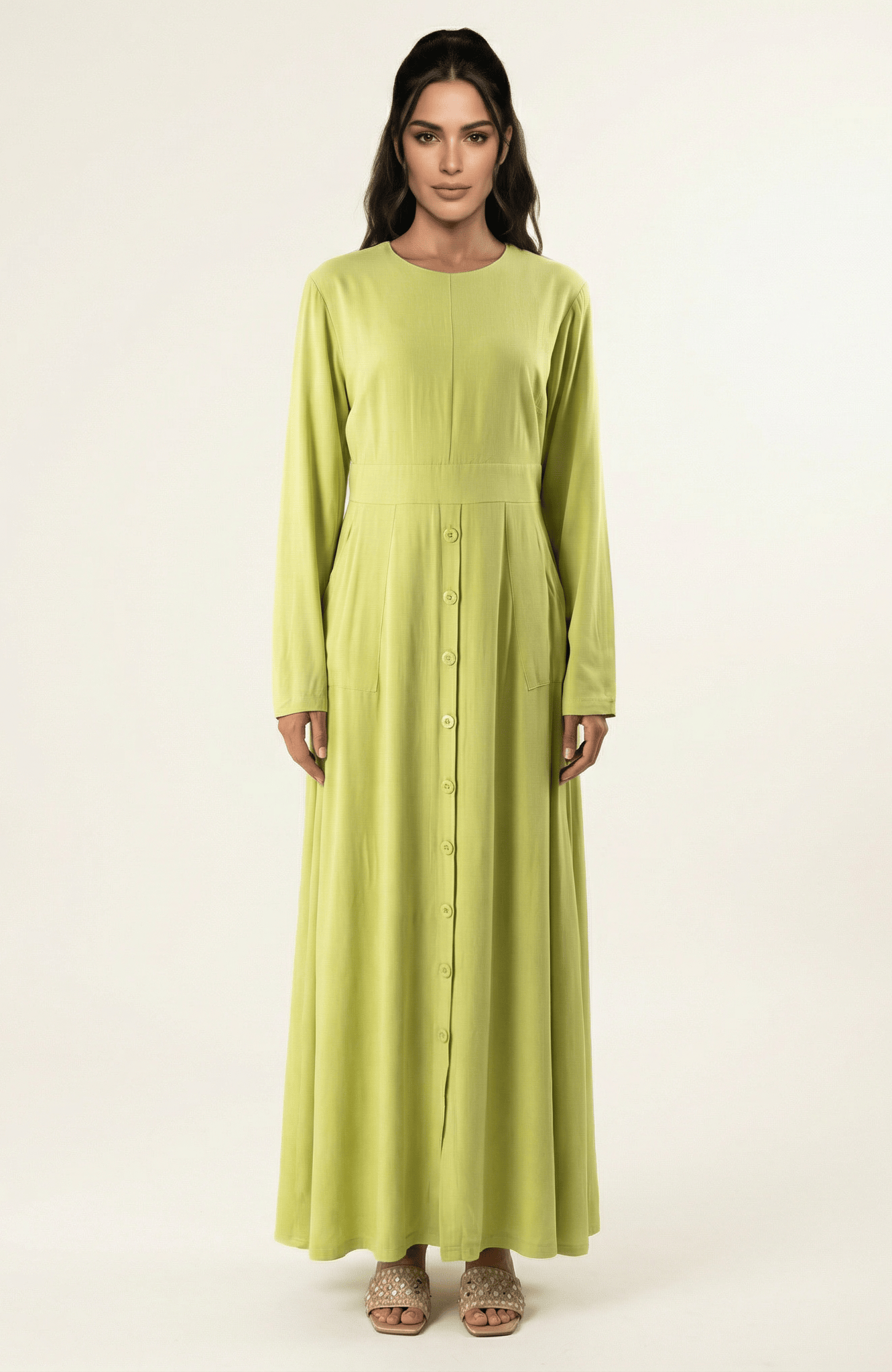 Apple green Manal button down Modal dress Kabayare