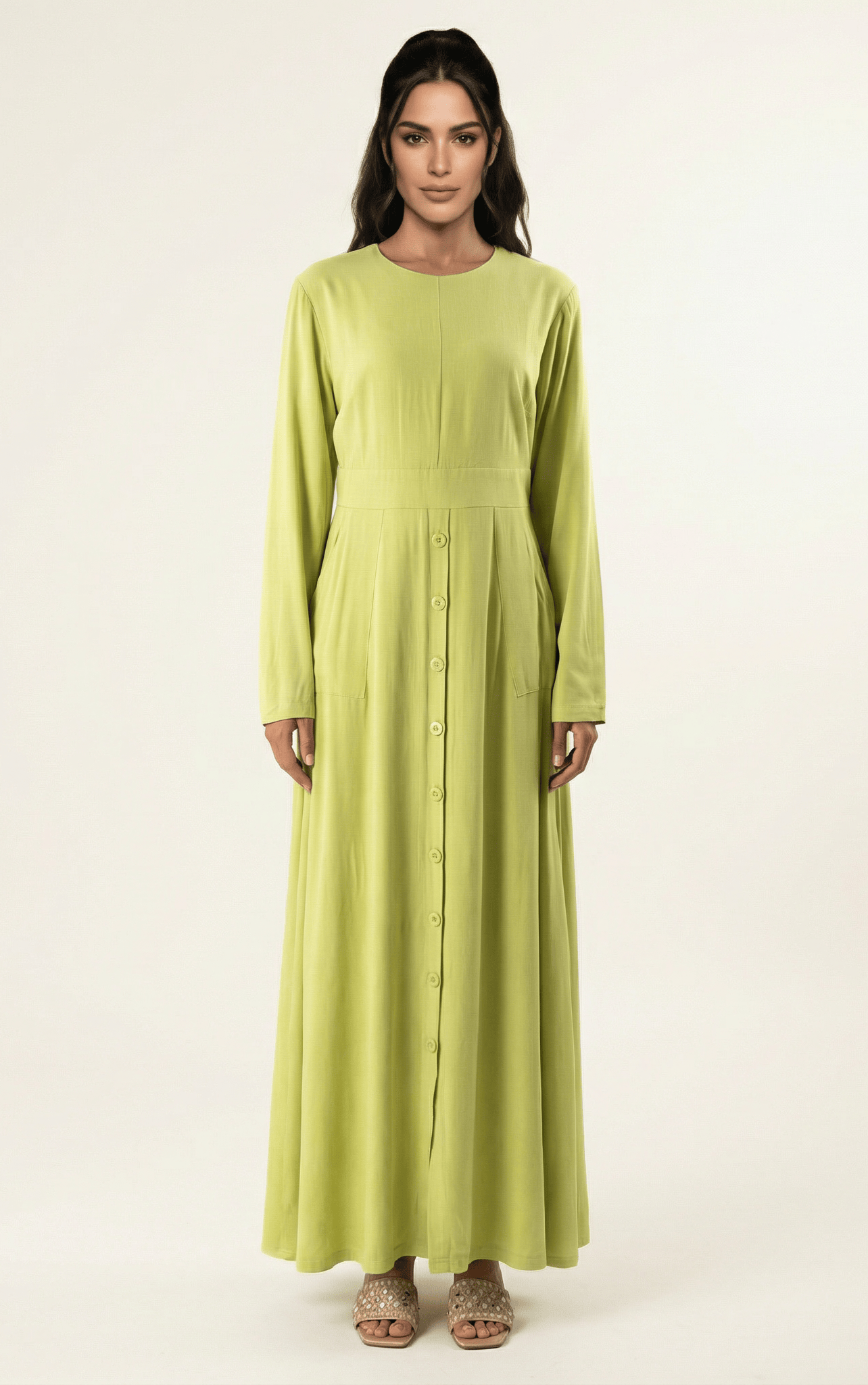 Apple green Manal button down Modal dress Kabayare
