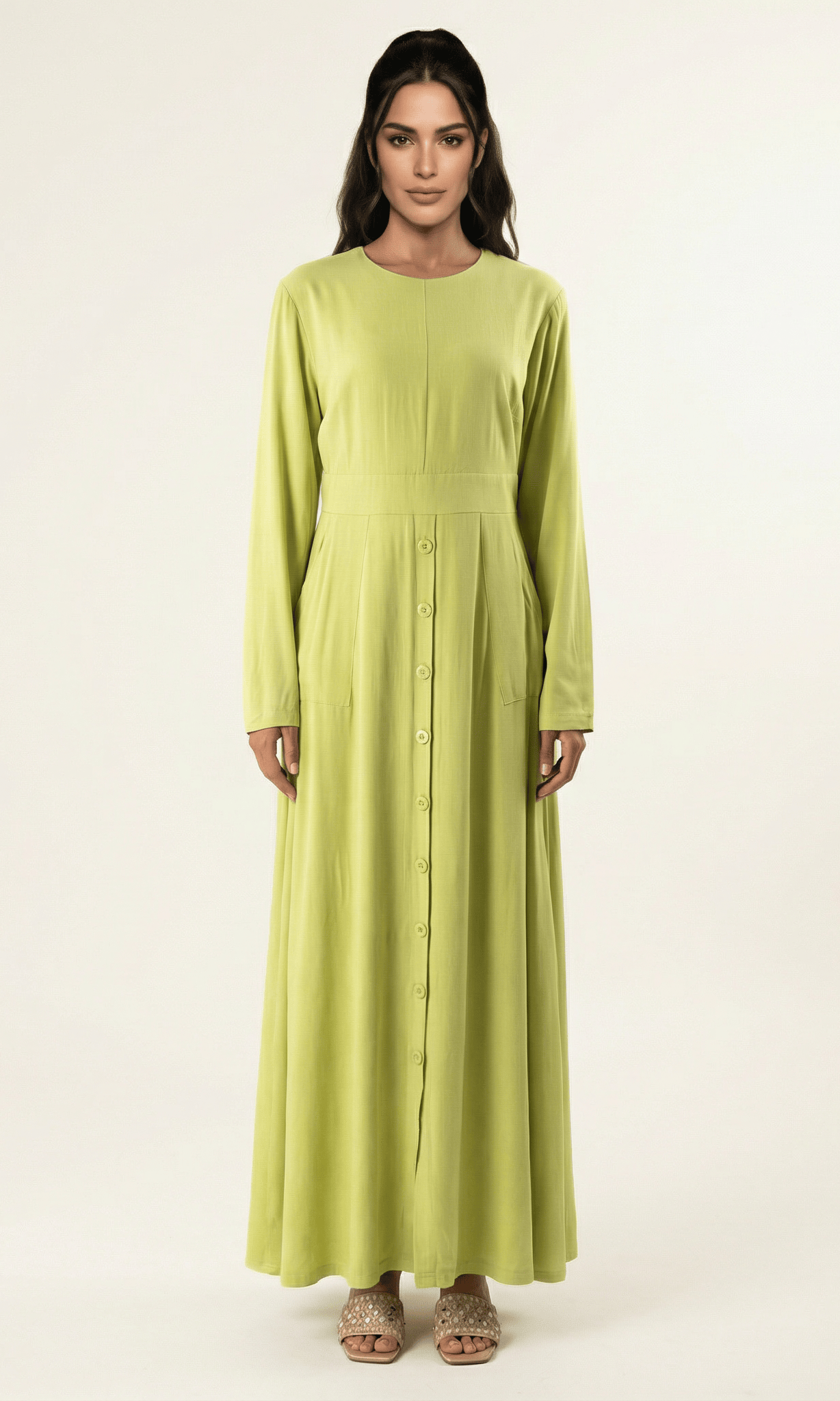 Apple green Manal button down Modal dress Kabayare