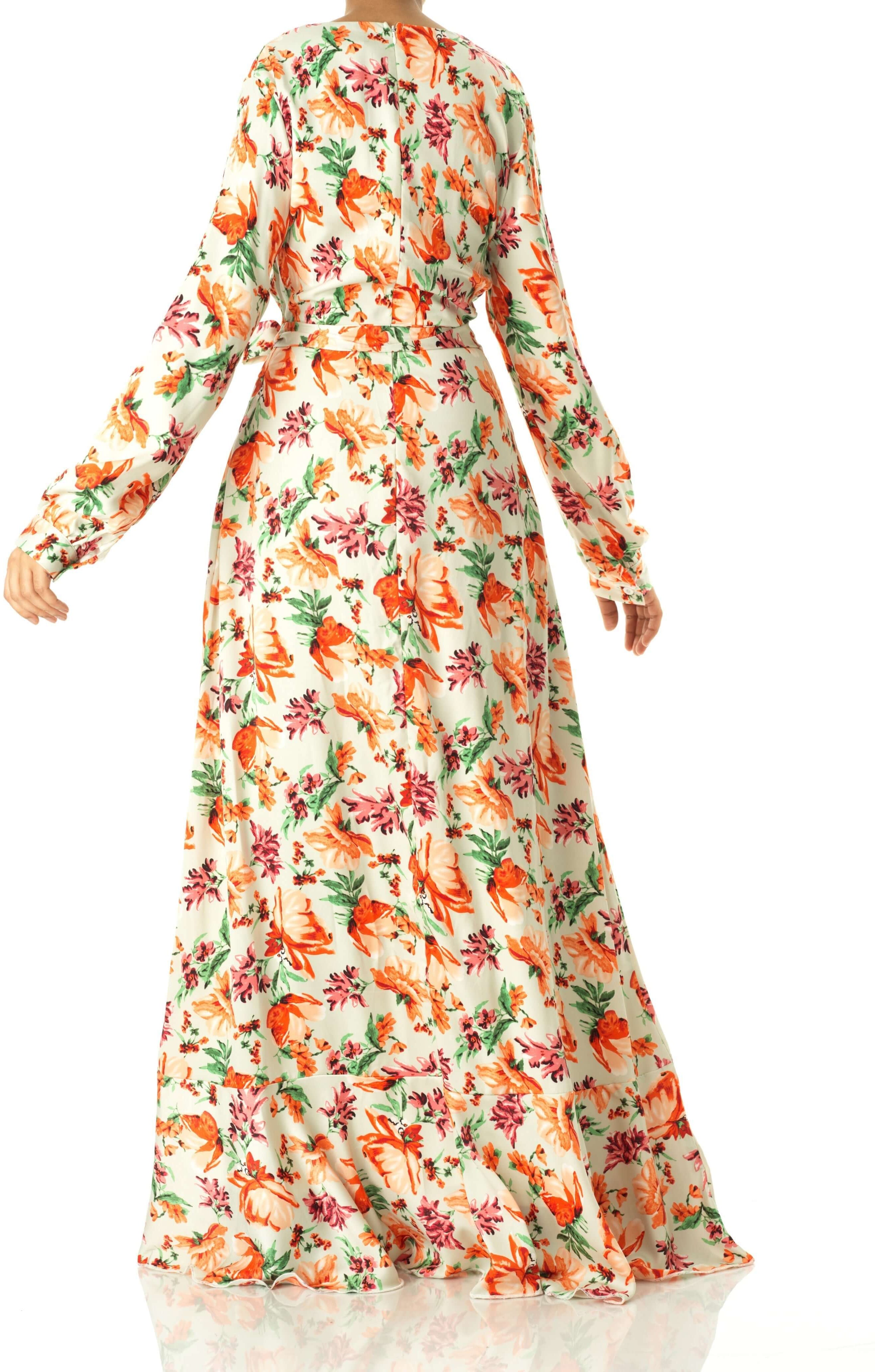 Aquilegia print wrapped satin dress Kabayare