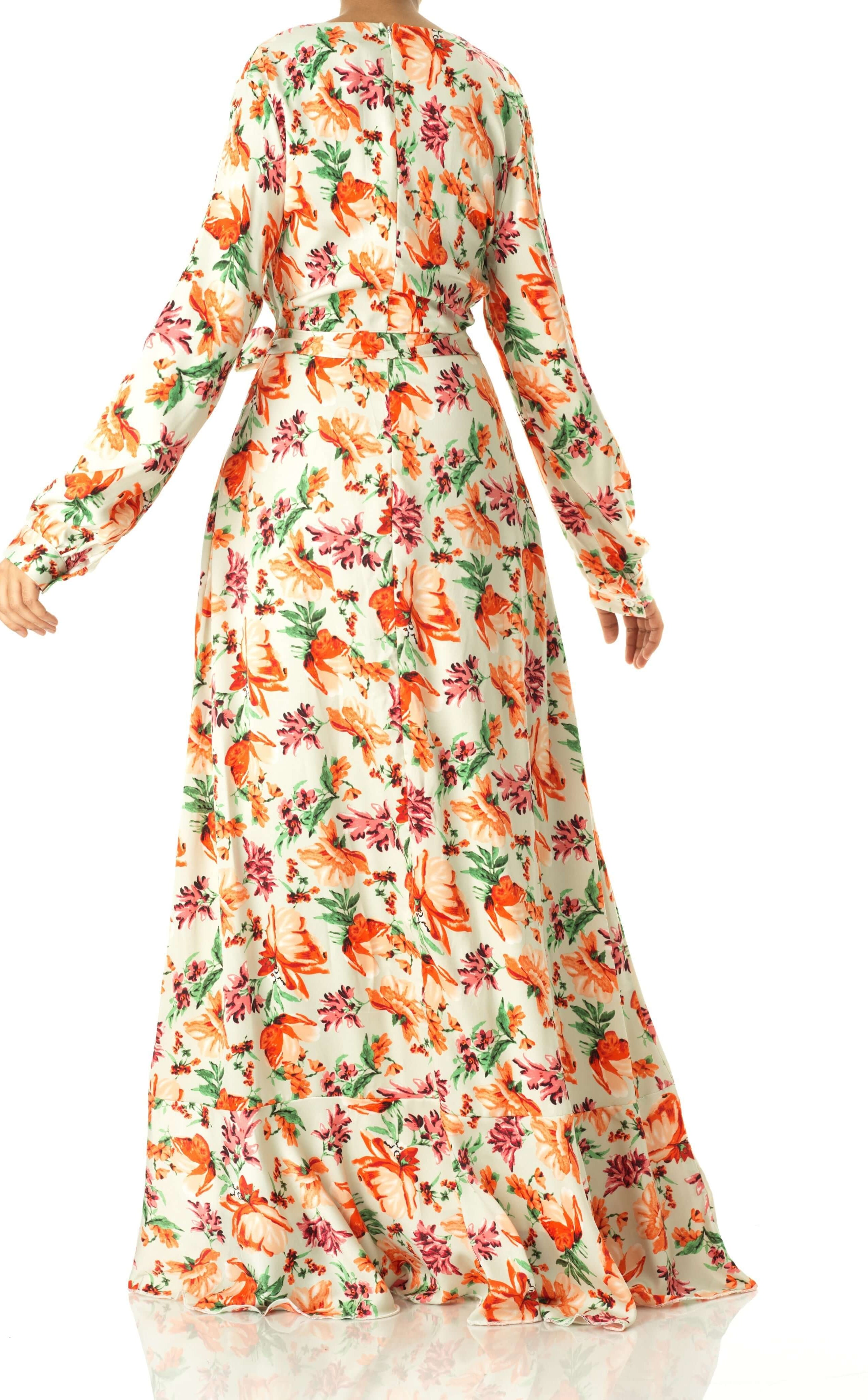 Aquilegia print wrapped satin dress Kabayare