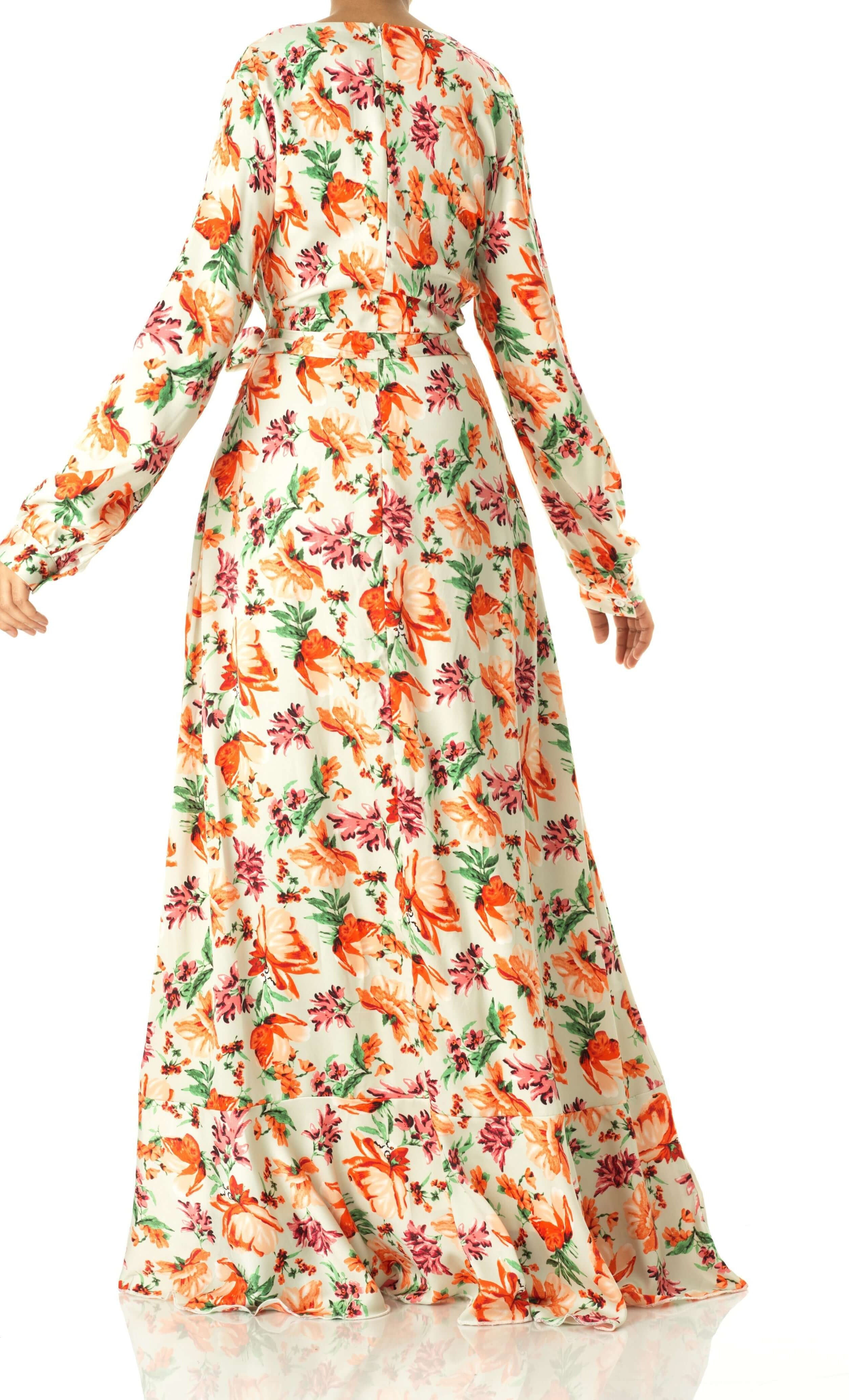 Aquilegia print wrapped satin dress Kabayare