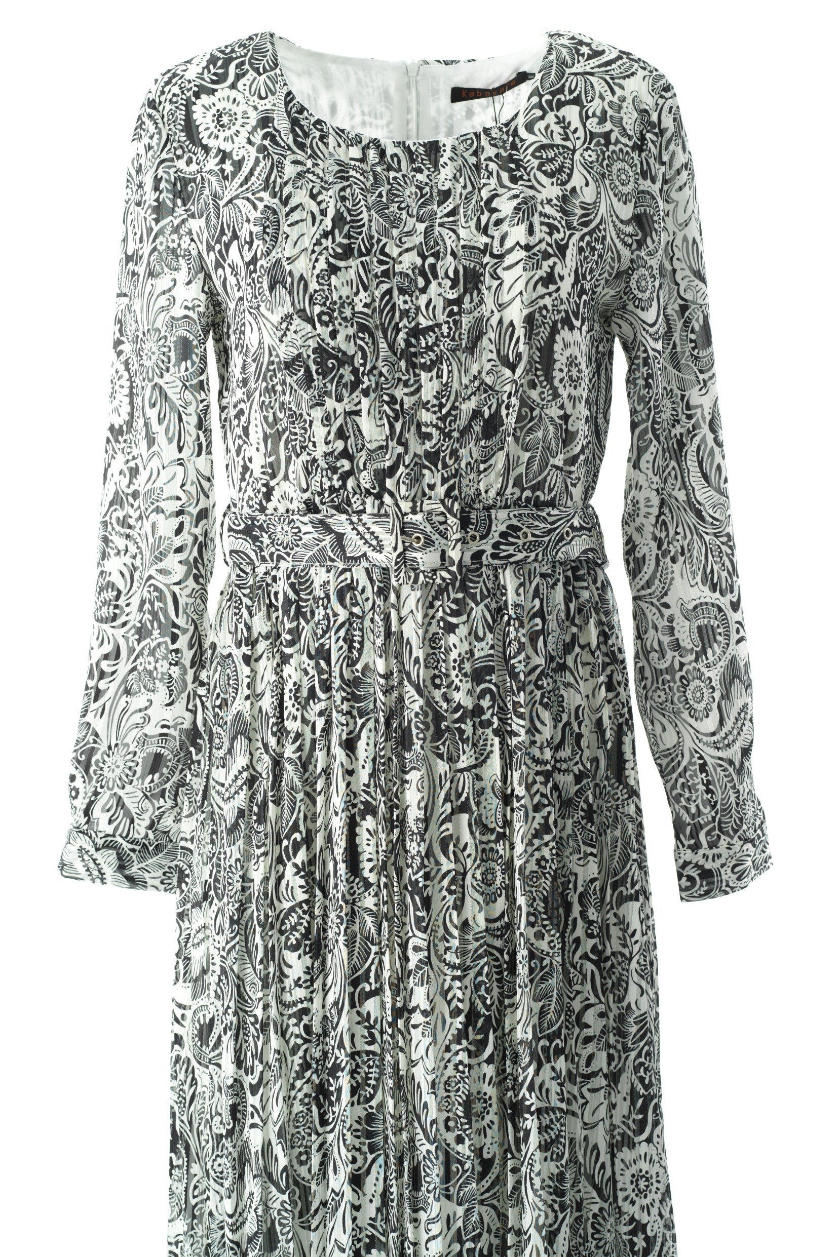 Black and White henna print silk chiffon maxi dress Kabayare