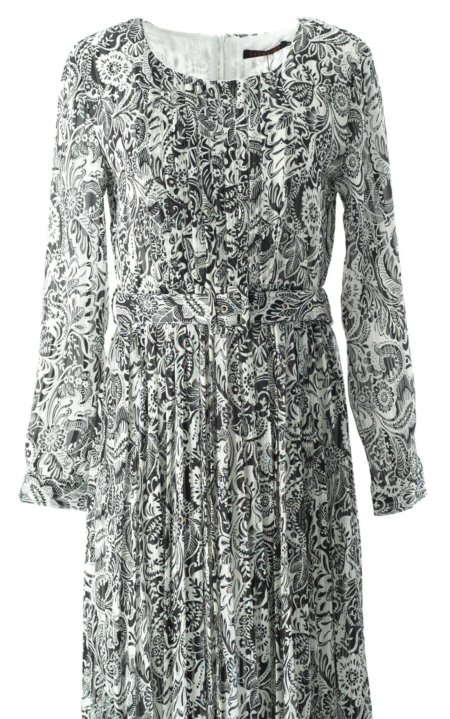 Black and White henna print silk chiffon maxi dress Kabayare