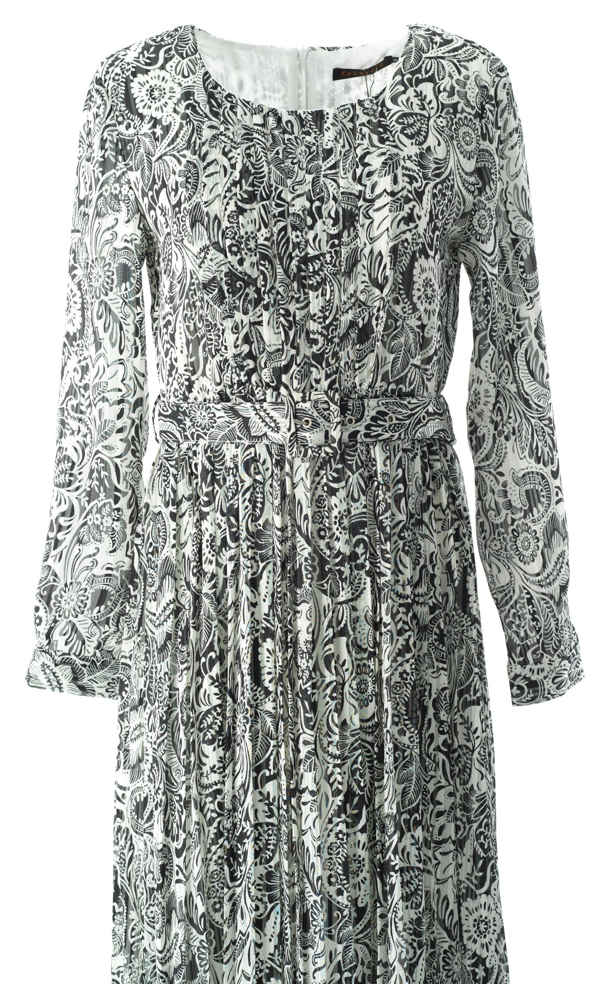 Black and White henna print silk chiffon maxi dress Kabayare
