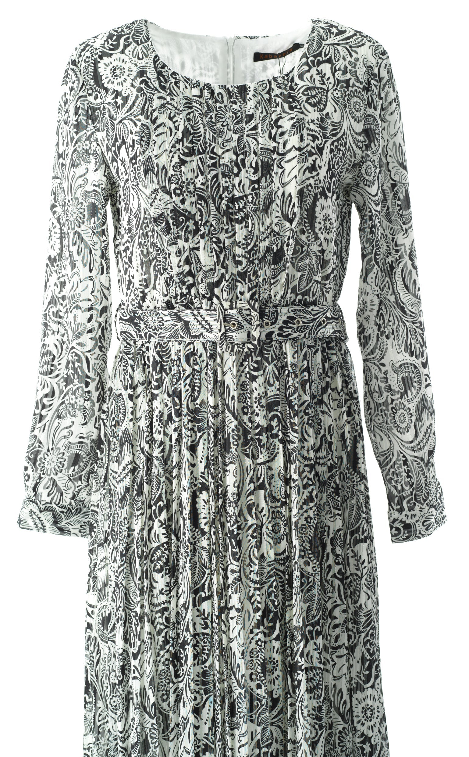 Black and White henna print silk chiffon maxi dress Kabayare