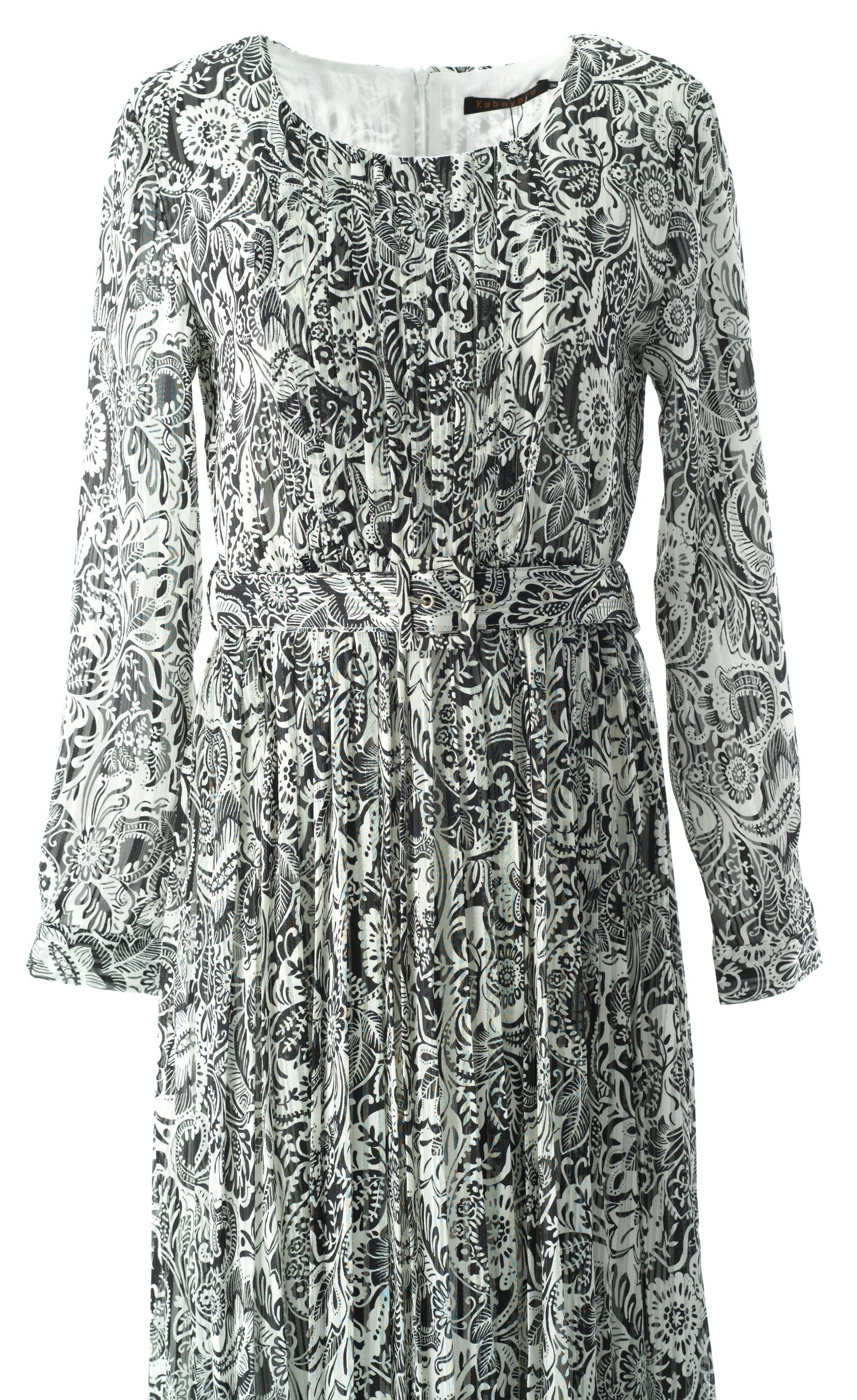 Black and White henna print silk chiffon maxi dress Kabayare