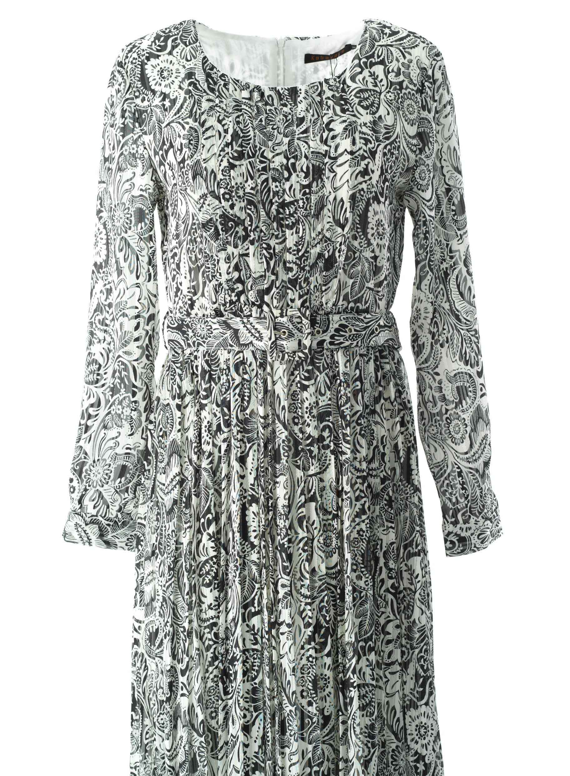 Black and White henna print silk chiffon maxi dress Kabayare