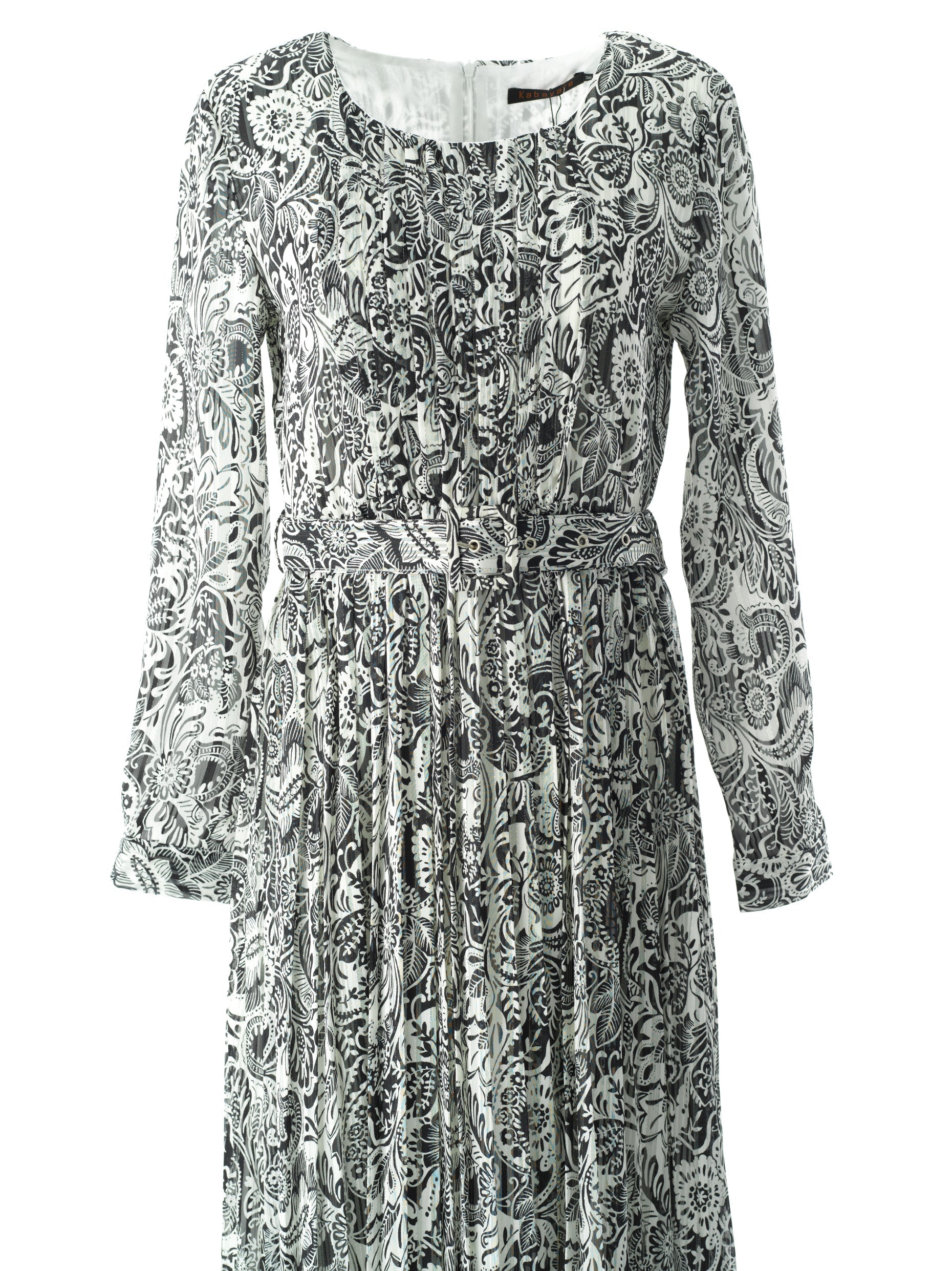 Black and White henna print silk chiffon maxi dress Kabayare