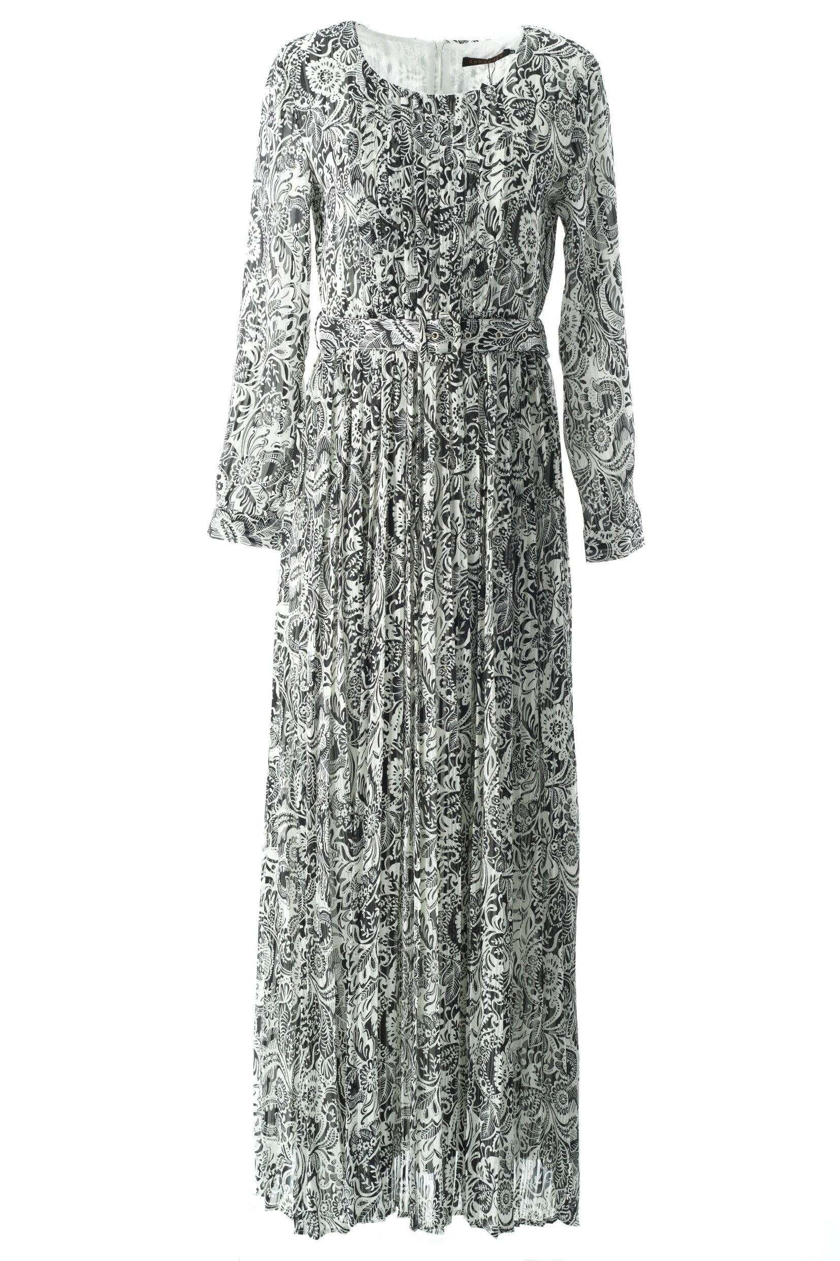 Black and White henna print silk chiffon maxi dress Kabayare